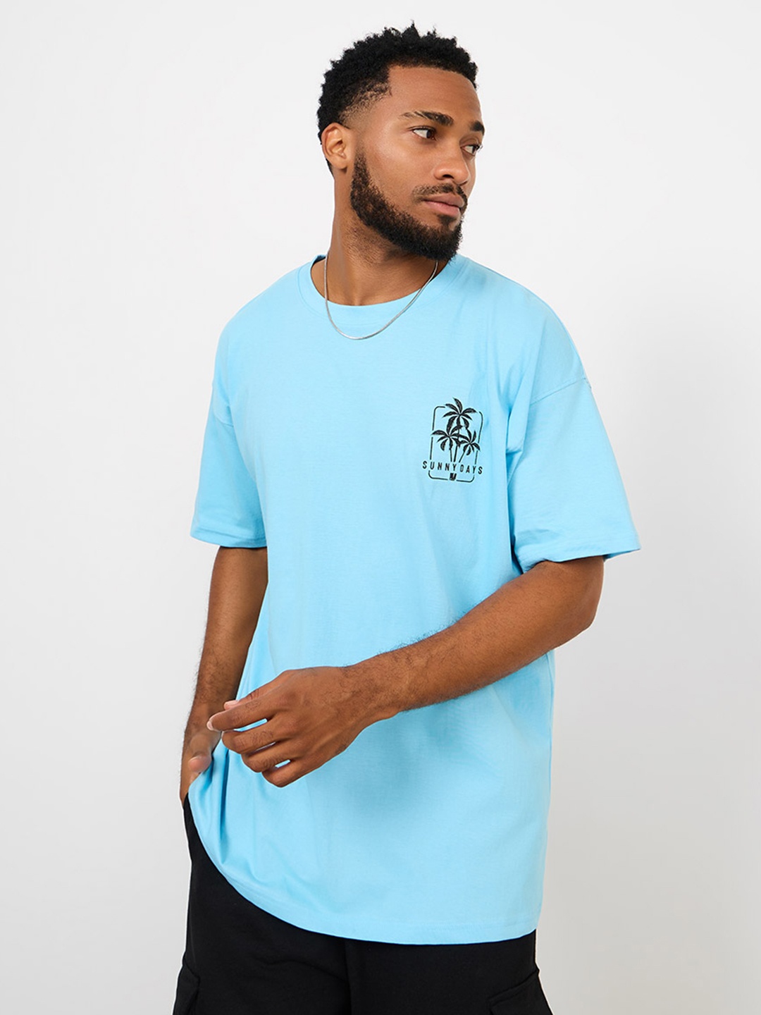 Styli Pure Cotton Oversized T-Shirt, Blue