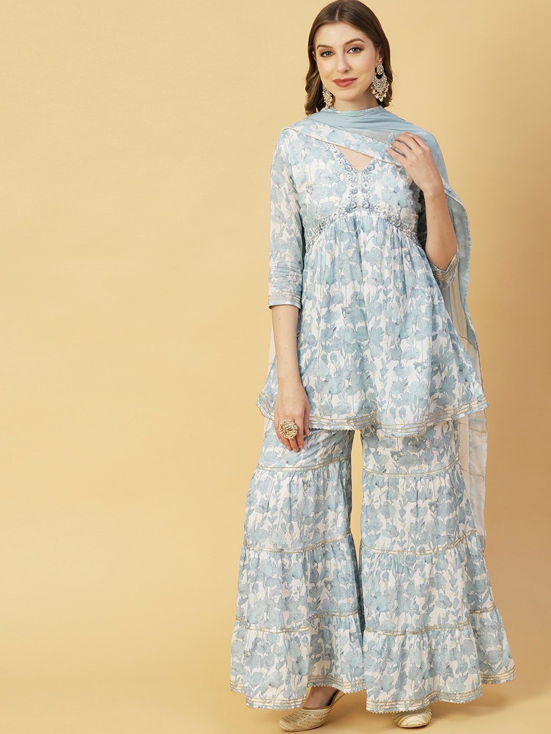 FASHOR Blue Floral Printed Thread Work Pure Cotton Kurta with Sharara & With Dupatta
FASHOR Blue Floral Printed Thread Work Pure Cotton Kurta with Sharara & With Dupatta
