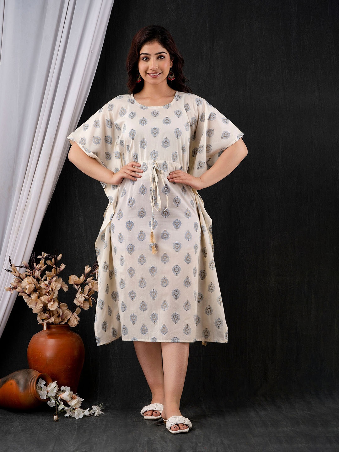 Mialo fashion Printed Kaftan Ethnic Dress, White