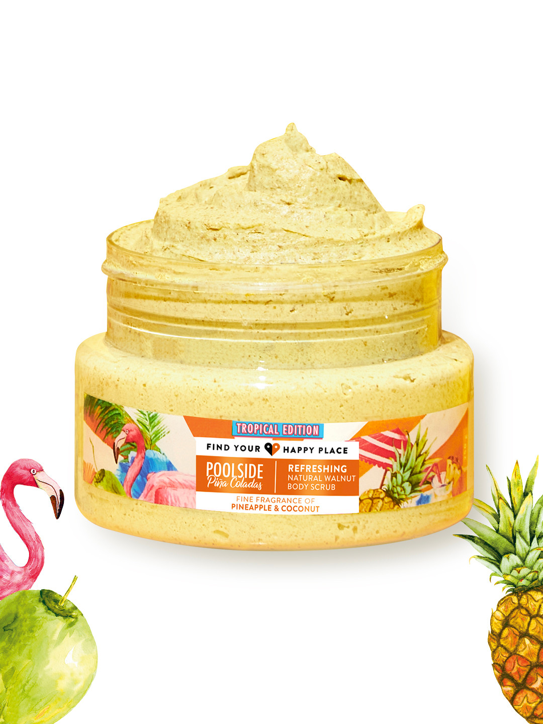 FIND YOUR HAPPY PLACE Poolside Pina Coladas Refreshing Vitamin C Body Scrub - 200g, Orange 
FIND YOUR HAPPY PLACE Poolside Pina Coladas Refreshing Vitamin C Body Scrub - 200g, Orange