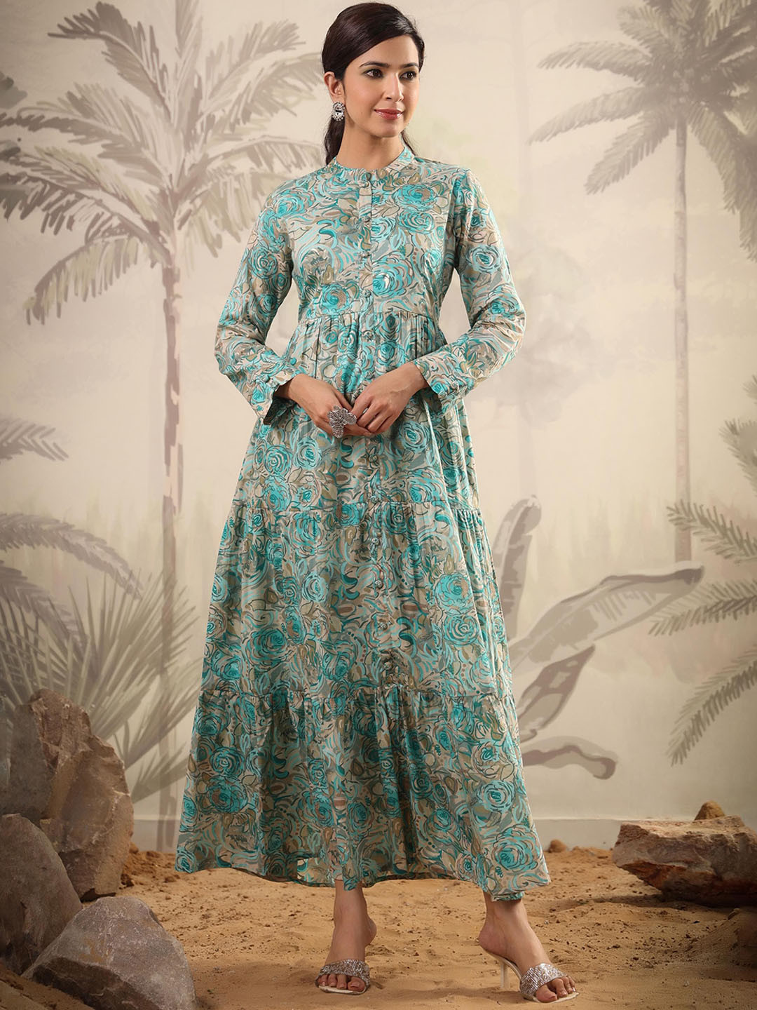 SCAKHI Floral Printed Cotton Tiered Ethnic Dress, Blue
SCAKHI Floral Printed Cotton Tiered Ethnic Dress, Blue