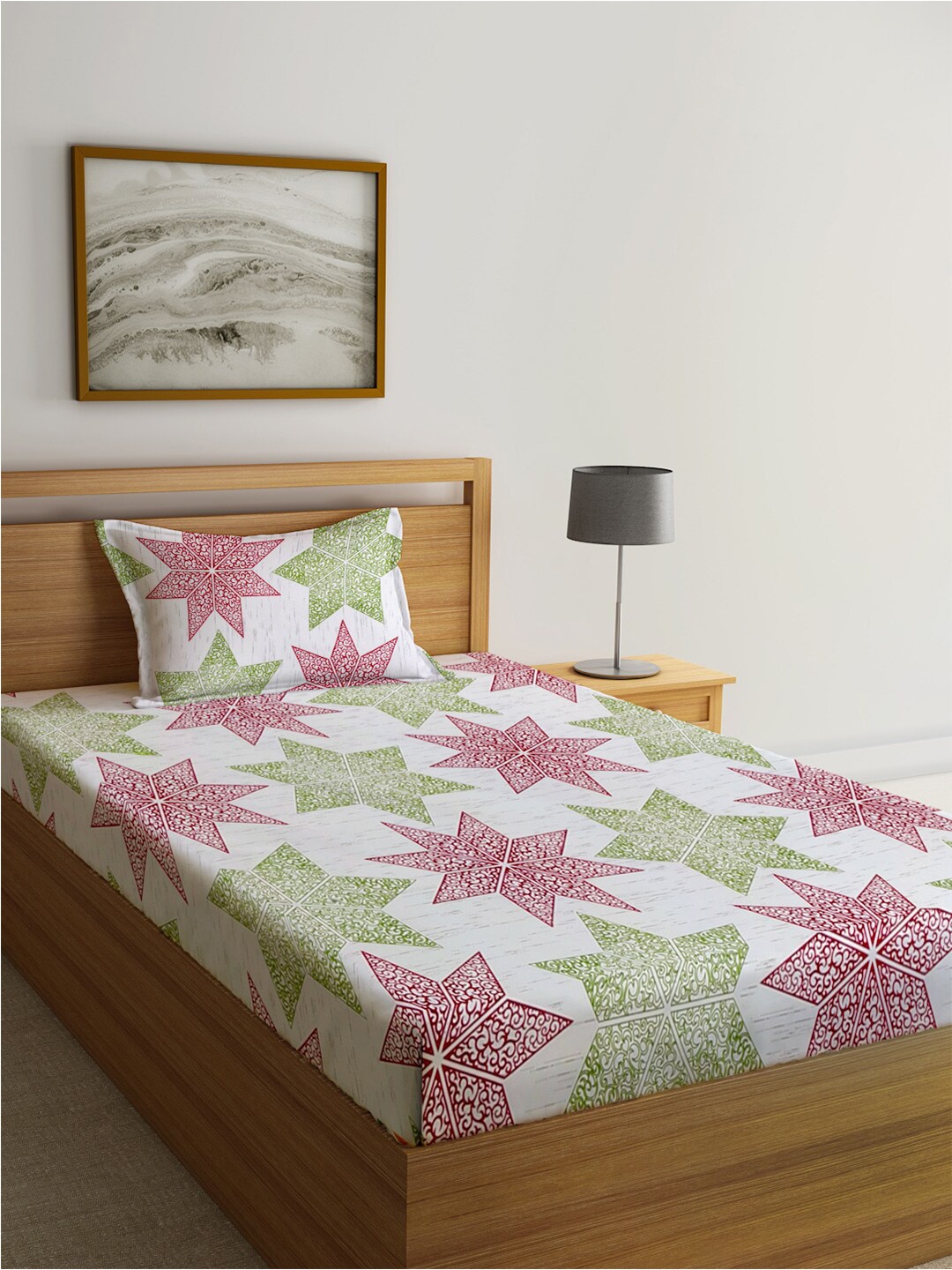 KLOTTHE White & Pink Geometric-Printed 300TC Fitted Single Bedsheet With Pillow Cover
KLOTTHE White & Pink Geometric-Printed 300TC Fitted Single Bedsheet With Pillow Cover