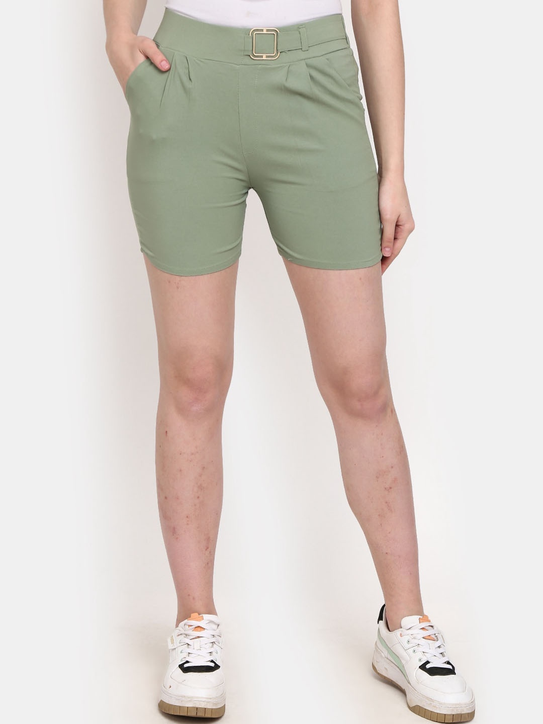 V-Mart Women Mid-Rise Cotton Shorts, Green