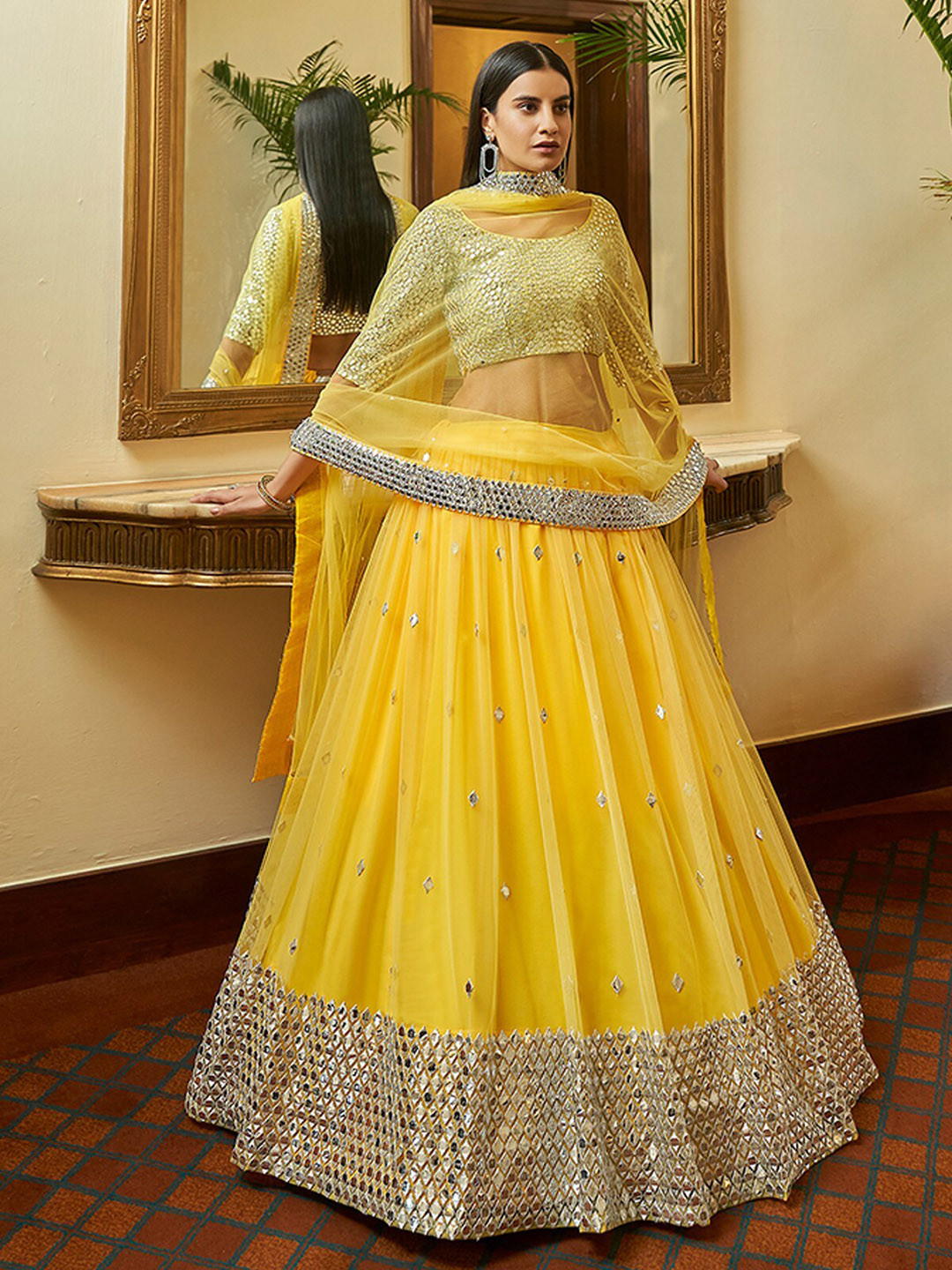 ODETTE Embellished Mirror Work Semi-Stitched Lehenga & Unstitched Blouse With Dupatta, Yellow
ODETTE Embellished Mirror Work Semi-Stitched Lehenga & Unstitched Blouse With Dupatta, Yellow