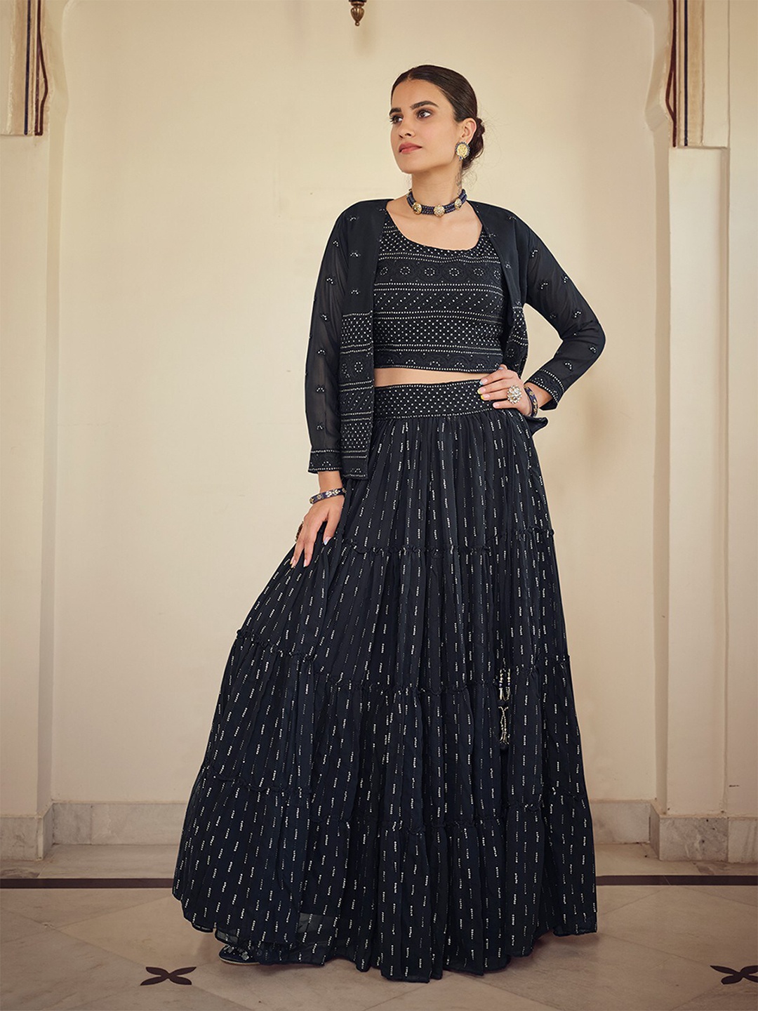 ODETTE Embroidered Semi-Stitched Lehenga & Unstitched Blouse With Dupatta, Blue
ODETTE Embroidered Semi-Stitched Lehenga & Unstitched Blouse With Dupatta, Blue