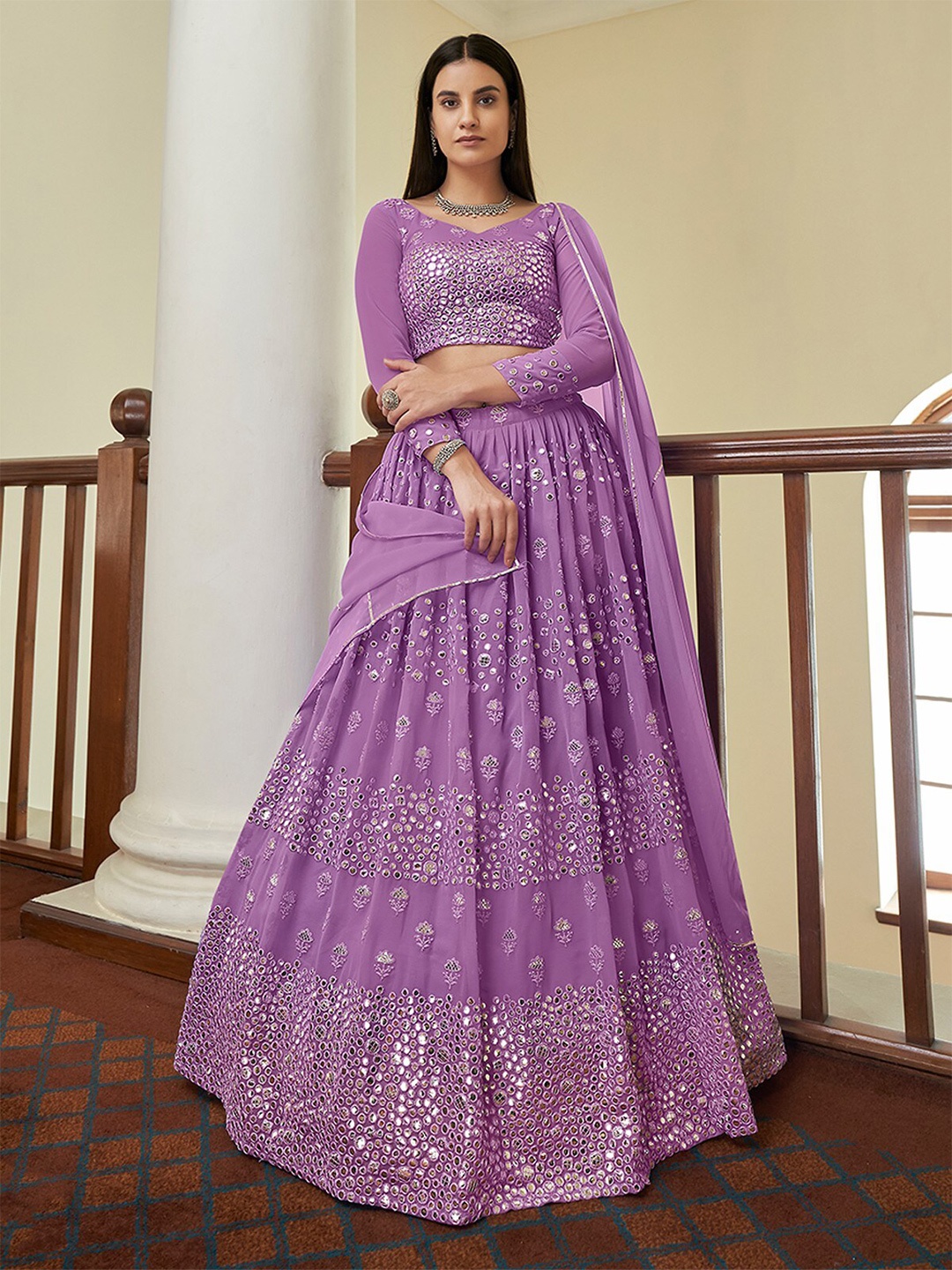 ODETTE embellished Mirror Work Semi-Stitched Lehenga & Unstitched Blouse With Dupatta, Purple
ODETTE embellished Mirror Work Semi-Stitched Lehenga & Unstitched Blouse With Dupatta, Purple