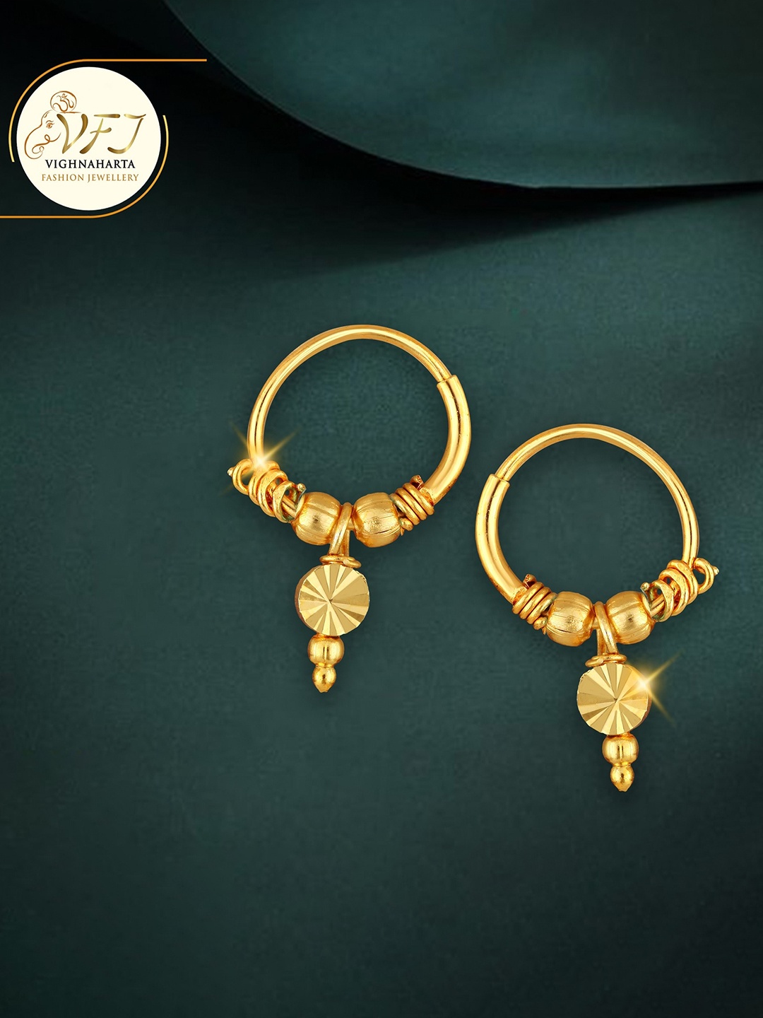 Vighnaharta Gold-Plated Floral Hoop Earrings