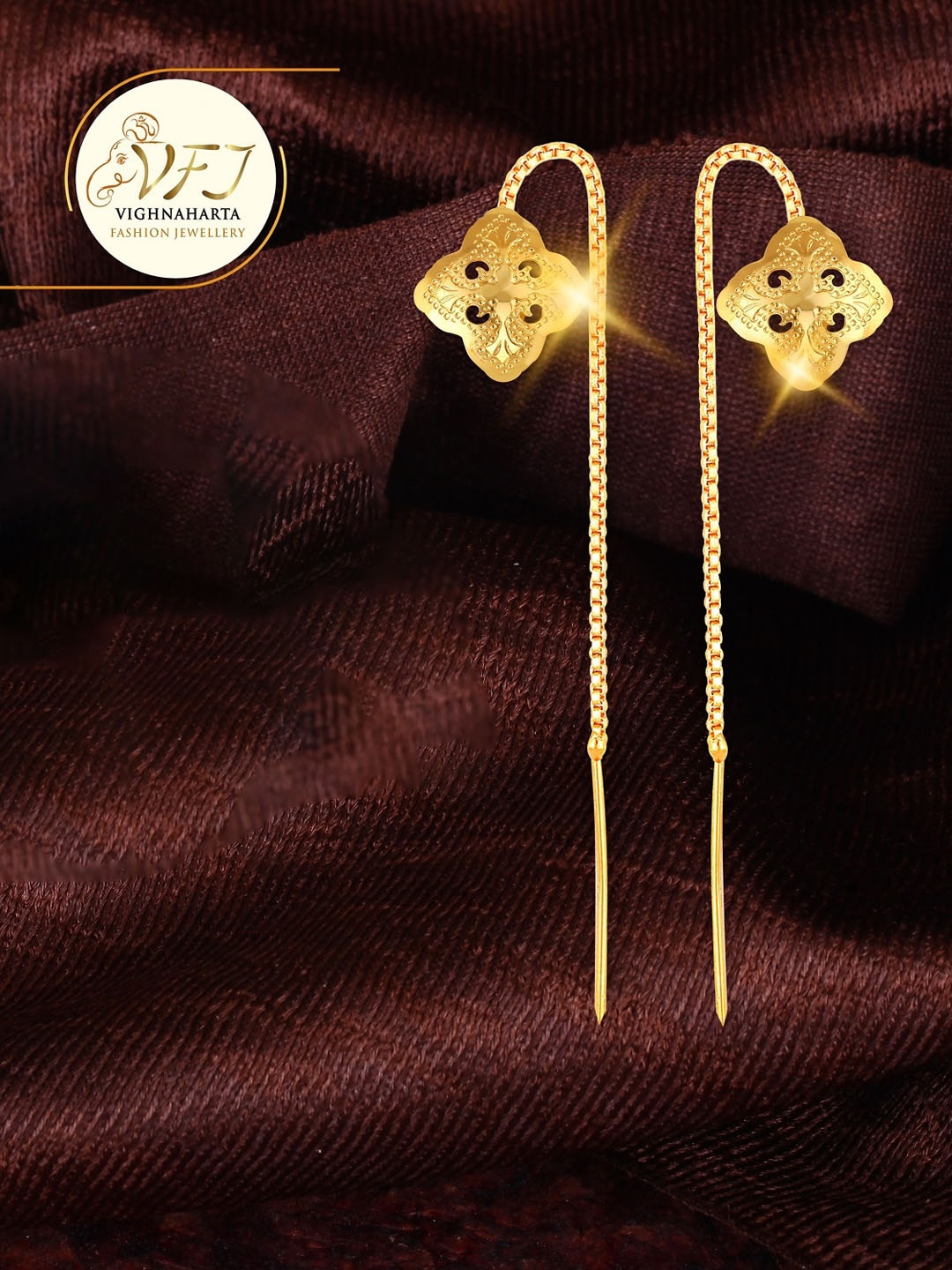 Vighnaharta Gold-Plated Floral Drop Earrings