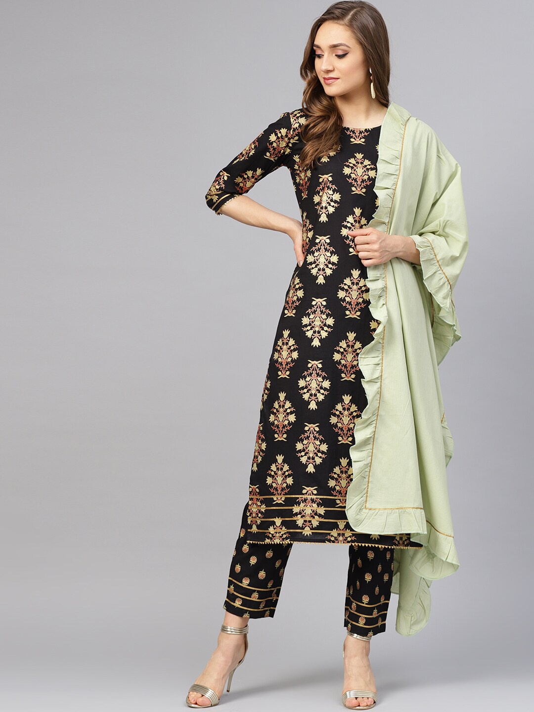 Idalia Floral Printed Pure Cotton Kurta With Trousers & Dupatta, Black
Idalia Floral Printed Pure Cotton Kurta With Trousers & Dupatta, Black