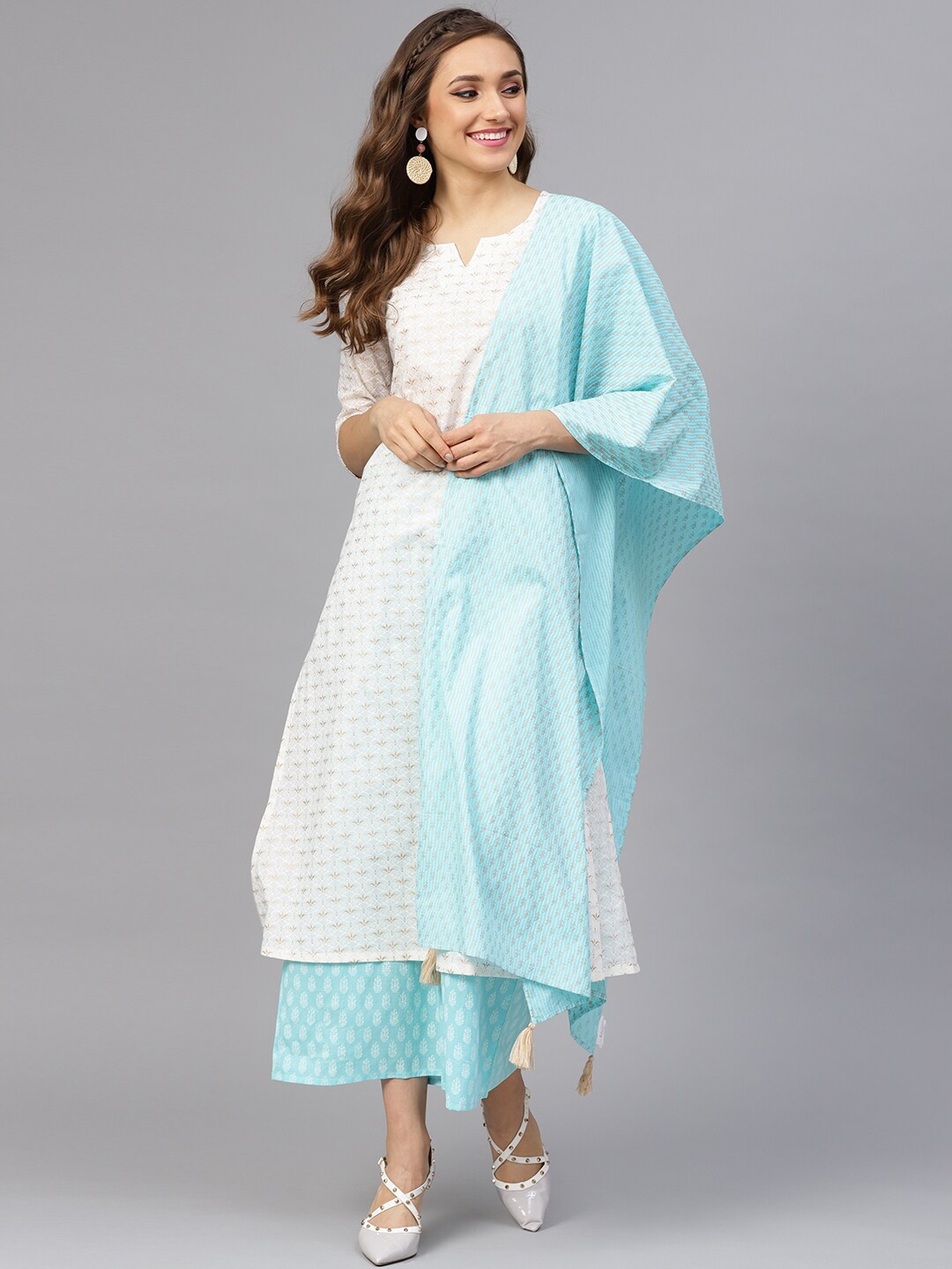 Idalia Ethnic Motifs Printed Notched Neck Pure Cotton Kurta With Palazzos & Dupatta, White
Idalia Ethnic Motifs Printed Notched Neck Pure Cotton Kurta With Palazzos & Dupatta, White