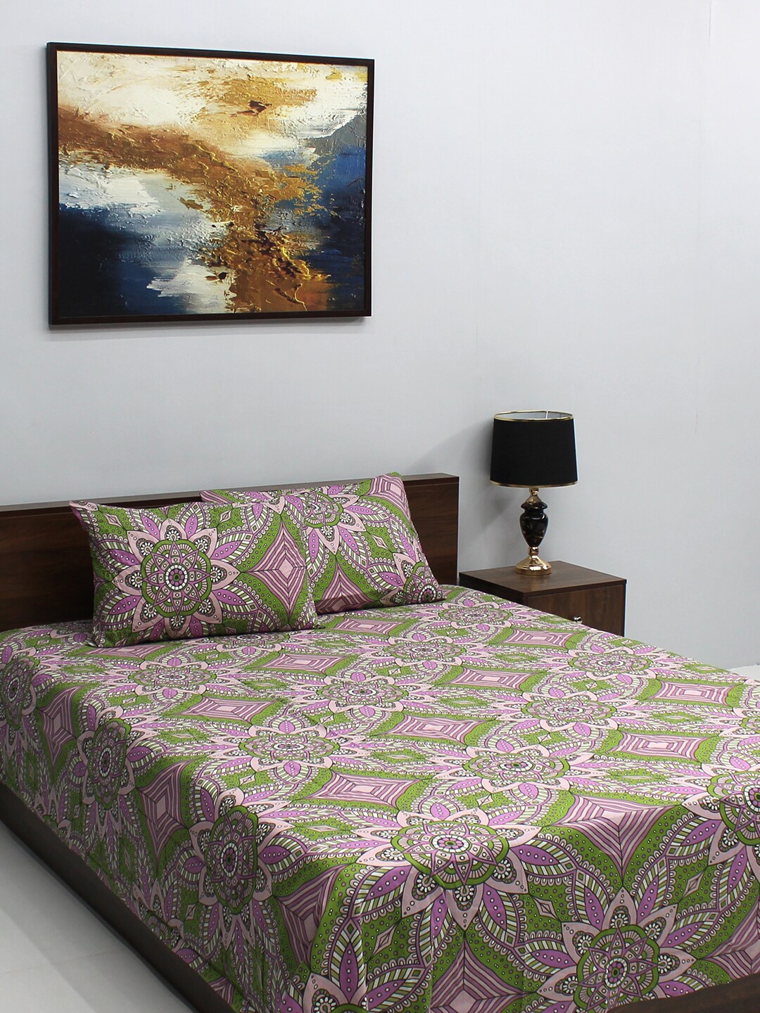 BOMBAY DYEING Marigold Green Ethnic Motifs 100 TC Cotton Queen Bedsheet & 2 Pillow Covers
BOMBAY DYEING Marigold Green Ethnic Motifs 100 TC Cotton Queen Bedsheet & 2 Pillow Covers