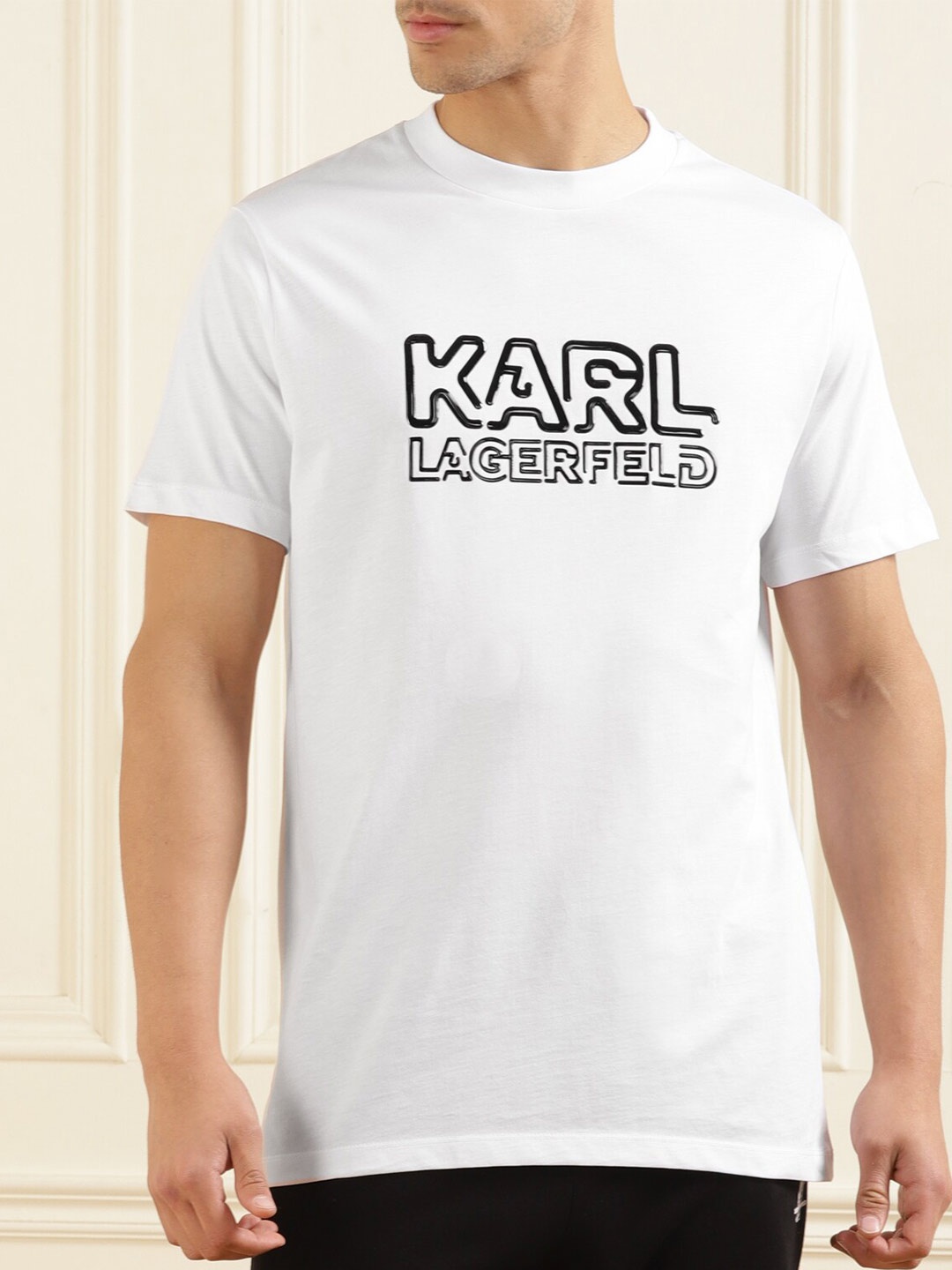 Karl Lagerfeld Typography Printed Casual Cotton T-shirt, White