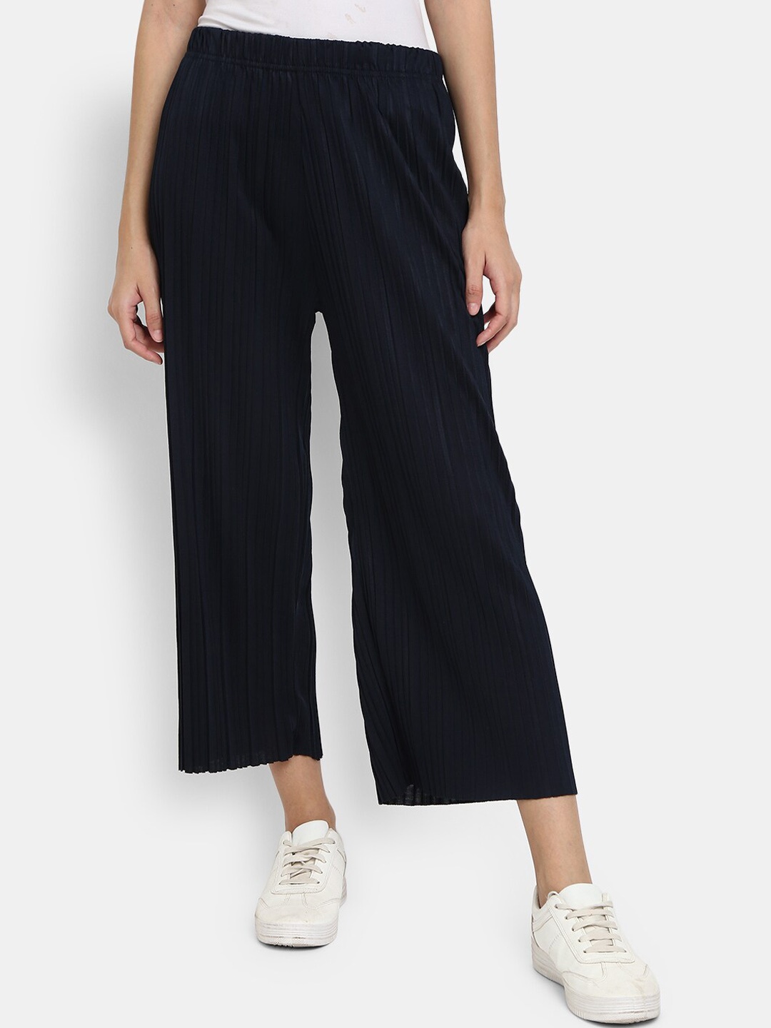 V-Mart Women Loose Fit Mid Rise Trousers, Blue