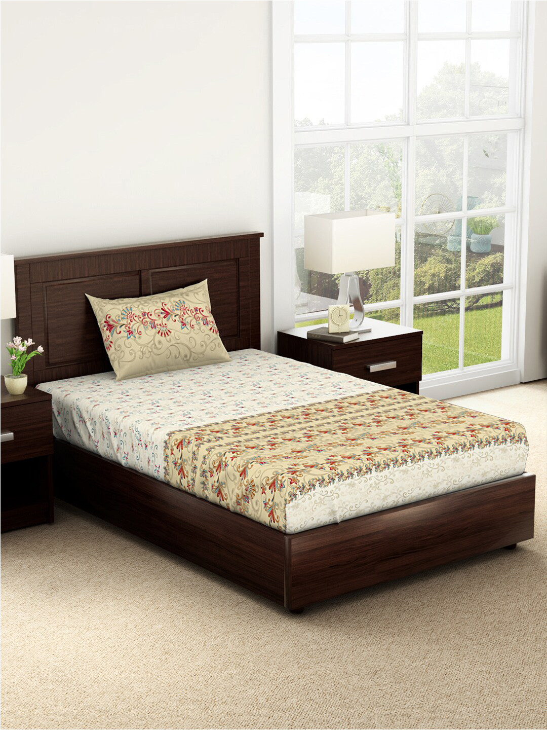 SPACES Reagalis Beige & Red Printed 144 TC Pure Cotton Single Bedsheet & Pillow Cover
SPACES Reagalis Beige & Red Printed 144 TC Pure Cotton Single Bedsheet & Pillow Cover