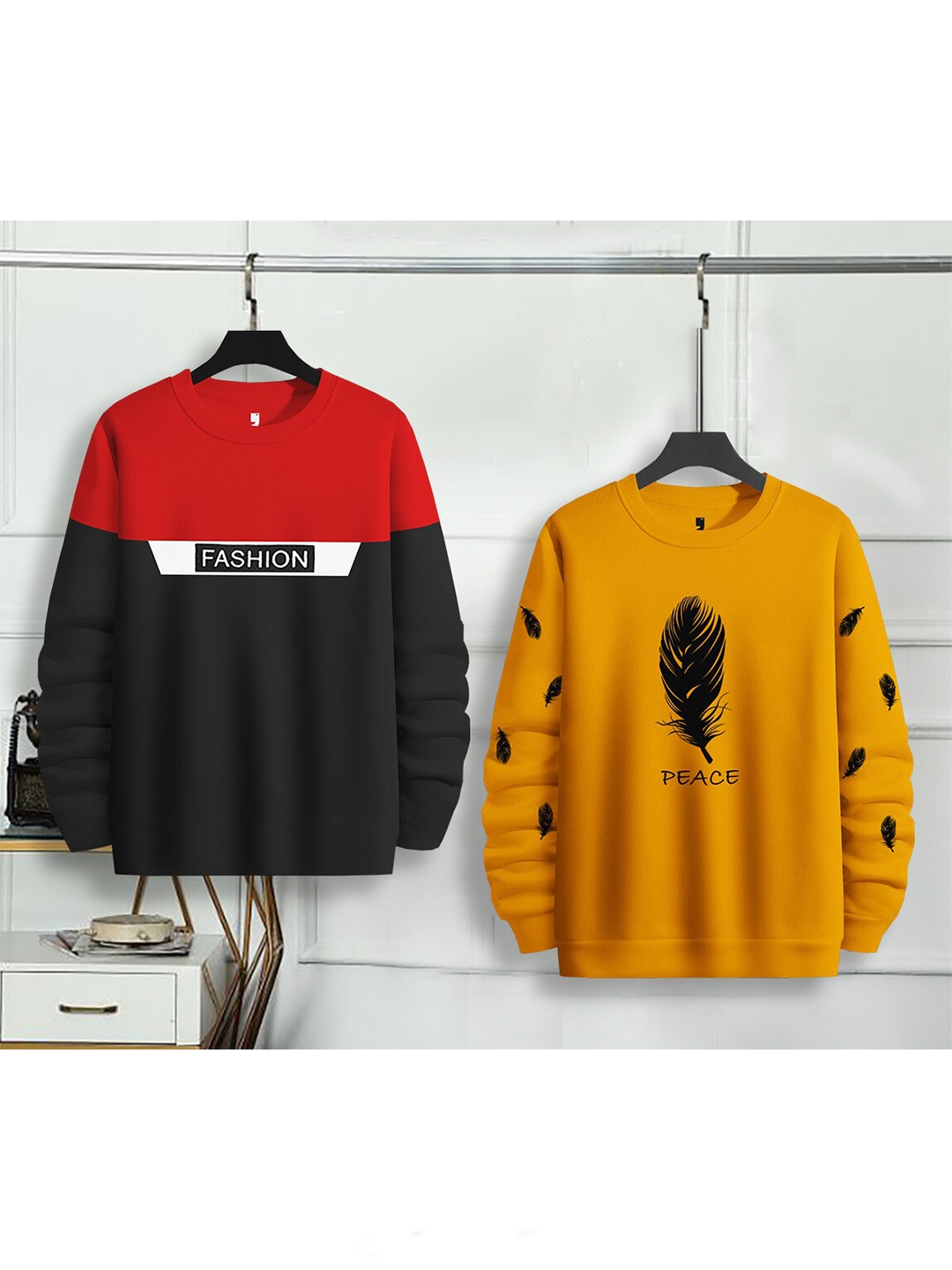 BLIVE Pack Of 2 Graphic Printed Cotton Sweatshirts, Red