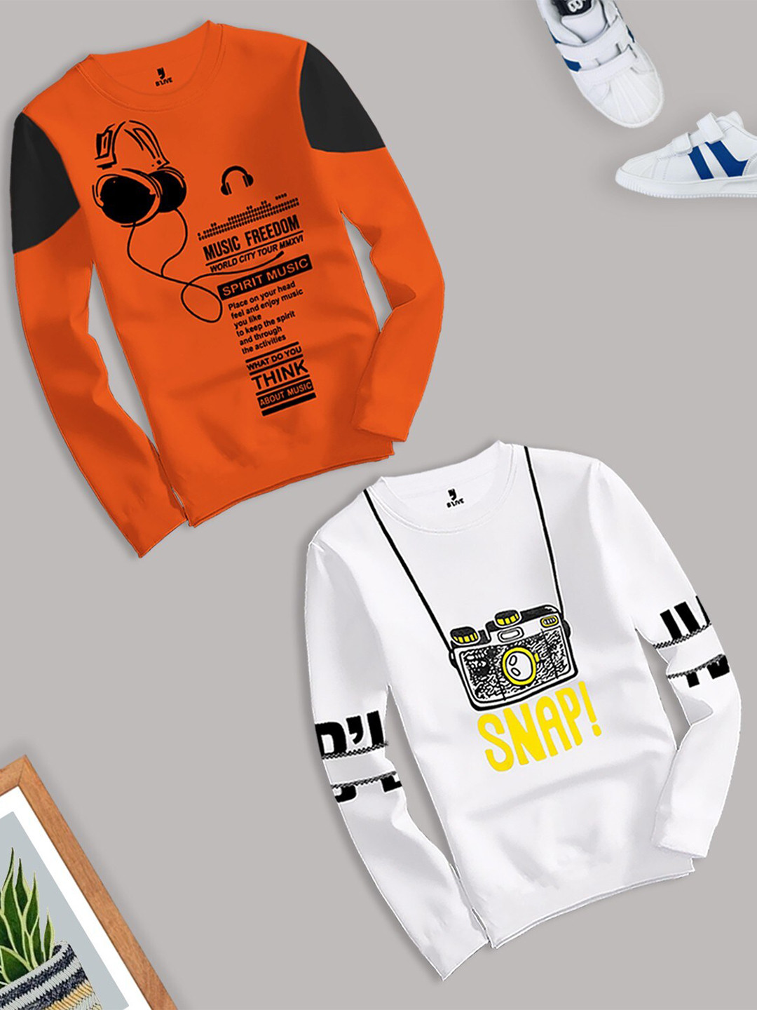 BLIVE Pack Of 2 Graphic Printed Round Neck Cotton T-shirts, Orange 
BLIVE Pack Of 2 Graphic Printed Round Neck Cotton T-shirts, Orange