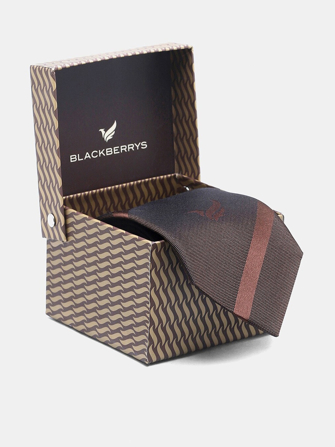 Blackberrys Men Striped Silk Skinny Tie, Brown