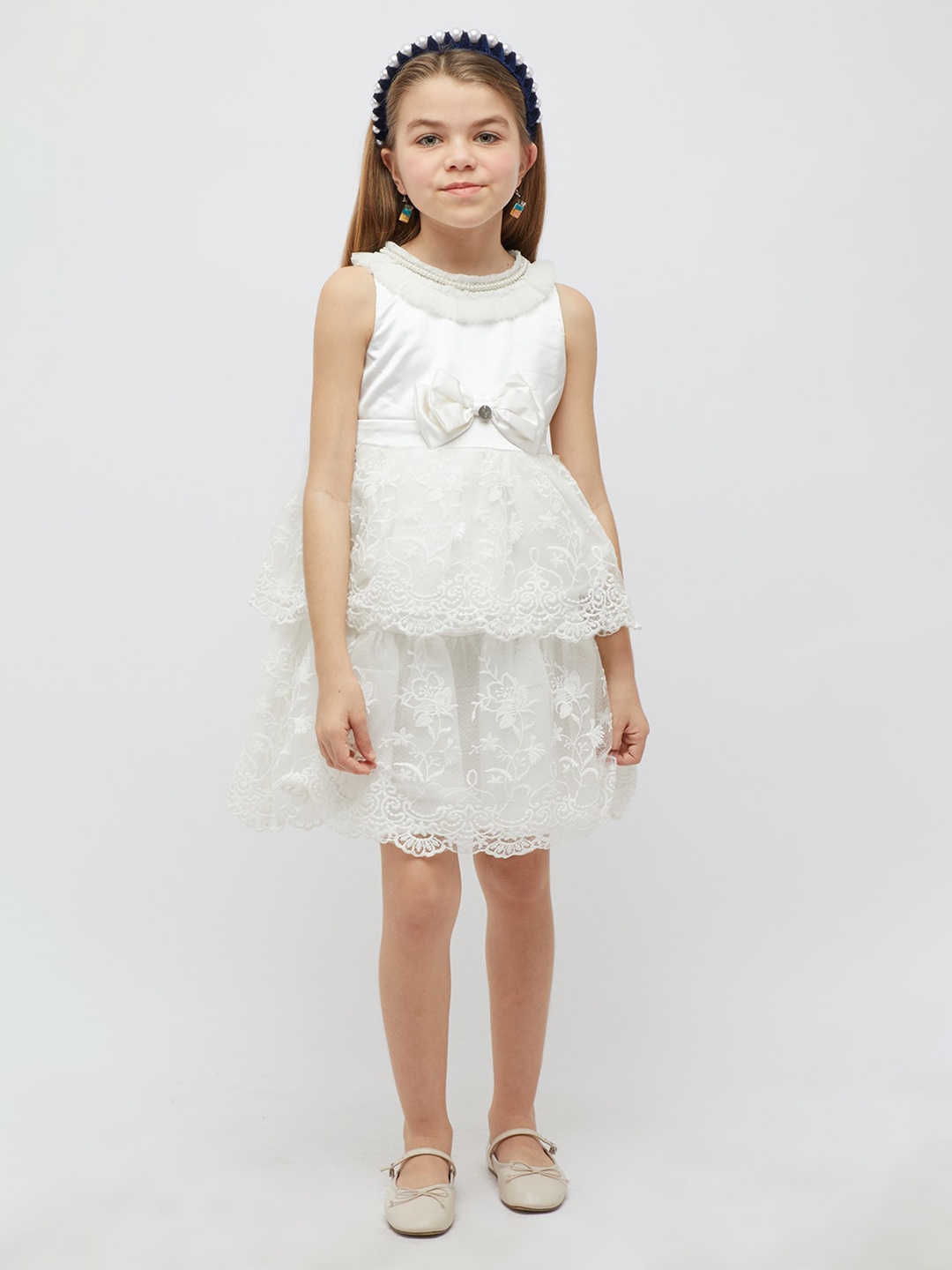 One Friday Girls Floral Embroidered Bow Detail Layered Fit & Flare Dress, Off white
One Friday Girls Floral Embroidered Bow Detail Layered Fit & Flare Dress, Off white