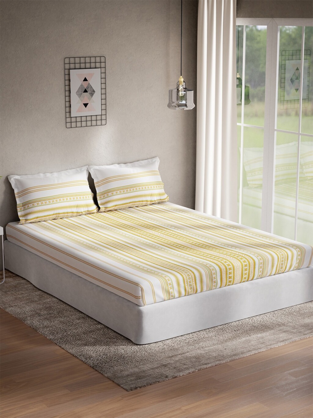 DDecor Yellow & White Ethnic Motifs 144 TC Cotton Queen Bedsheet with 2 Pillow Covers
DDecor Yellow & White Ethnic Motifs 144 TC Cotton Queen Bedsheet with 2 Pillow Covers