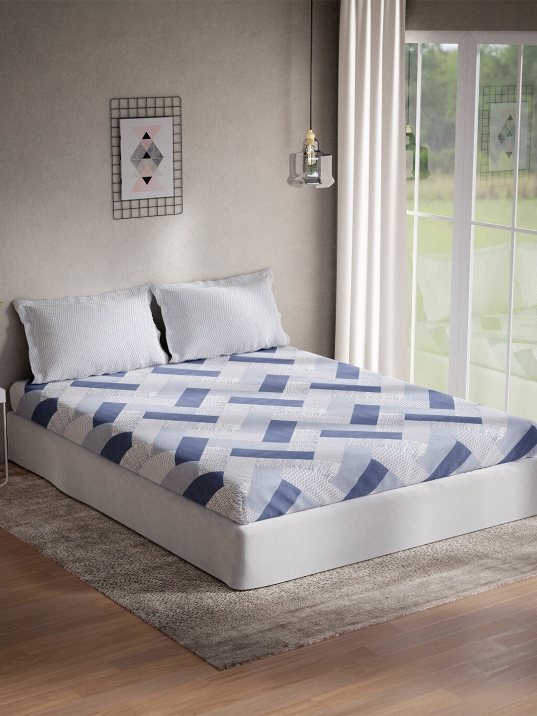 DDecor Blue & Grey Geometric 144 TC Cotton Queen Bedsheet with 2 Pillow Covers
DDecor Blue & Grey Geometric 144 TC Cotton Queen Bedsheet with 2 Pillow Covers