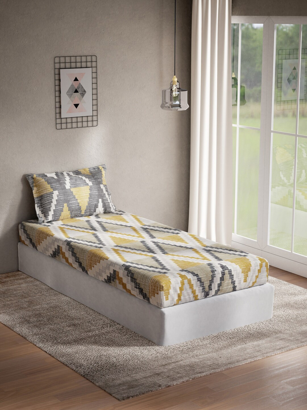 DDecor Yellow & Grey Geometric 144 TC Cotton Single Bedsheet With 1 Pillow Cover
DDecor Yellow & Grey Geometric 144 TC Cotton Single Bedsheet With 1 Pillow Cover