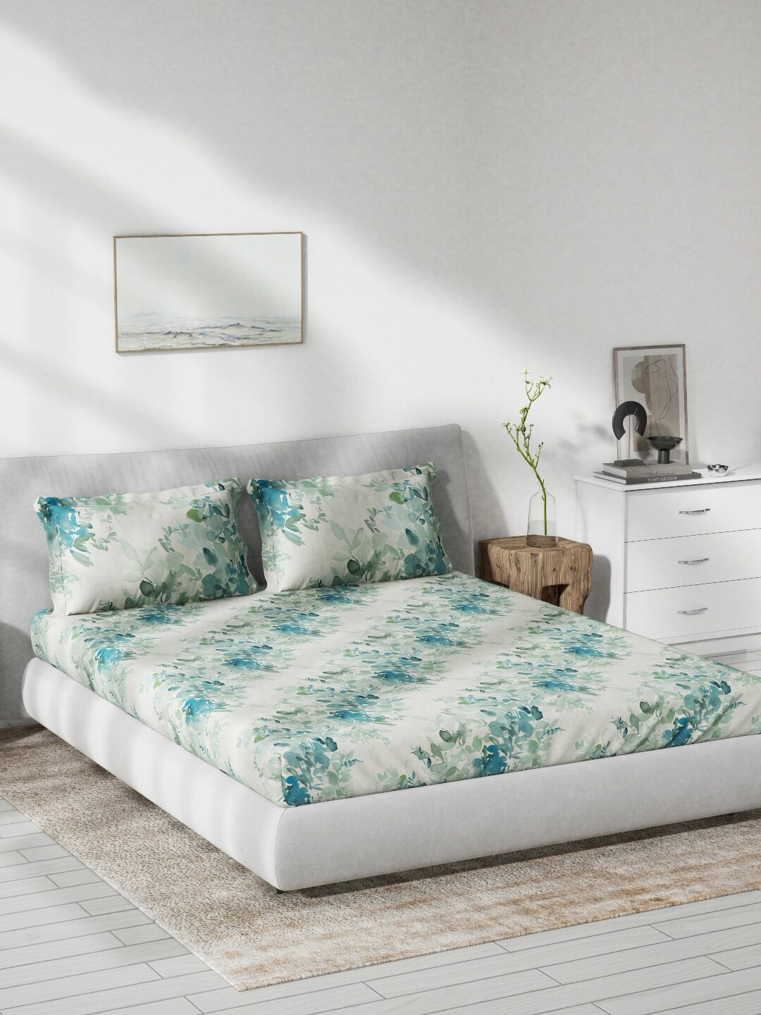 DDecor Off White & Turquoise Blue Floral 140 TC Cotton Queen Bedsheet With 2 Pillow Covers
DDecor Off White & Turquoise Blue Floral 140 TC Cotton Queen Bedsheet With 2 Pillow Covers