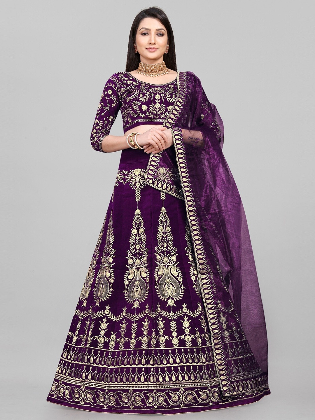 APNISHA Embroidered Thread Work Semi-Stitched Lehenga & Unstitched Blouse With Dupatta, Purple
APNISHA Embroidered Thread Work Semi-Stitched Lehenga & Unstitched Blouse With Dupatta, Purple