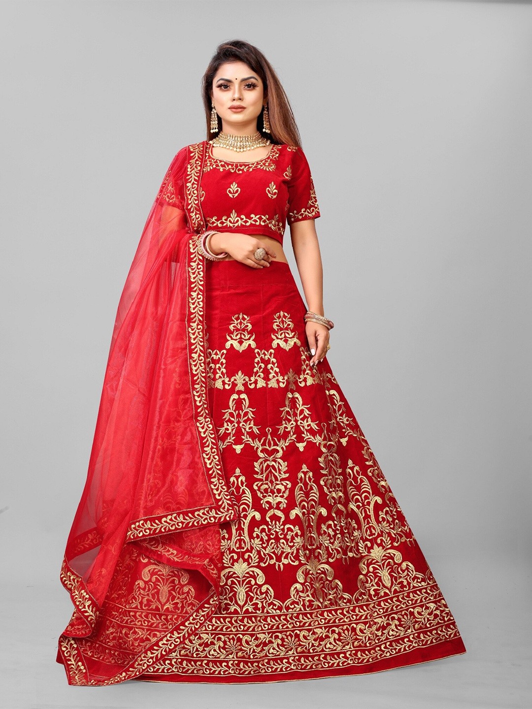 APNISHA Embroidered Thread Work Semi-Stitched Lehenga & Unstitched Blouse With Dupatta, Red
APNISHA Embroidered Thread Work Semi-Stitched Lehenga & Unstitched Blouse With Dupatta, Red