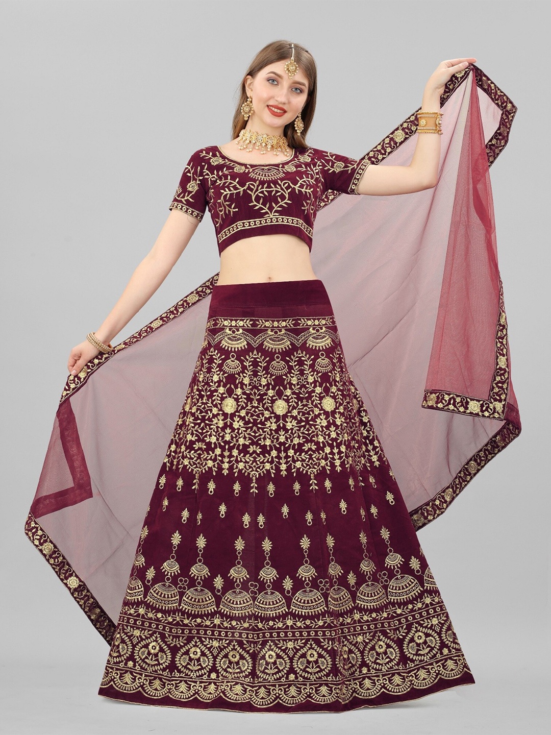 APNISHA Embroidered Thread Work Velvet Semi-Stitched Lehenga & Blouse With Dupatta, Maroon
APNISHA Embroidered Thread Work Velvet Semi-Stitched Lehenga & Blouse With Dupatta, Maroon