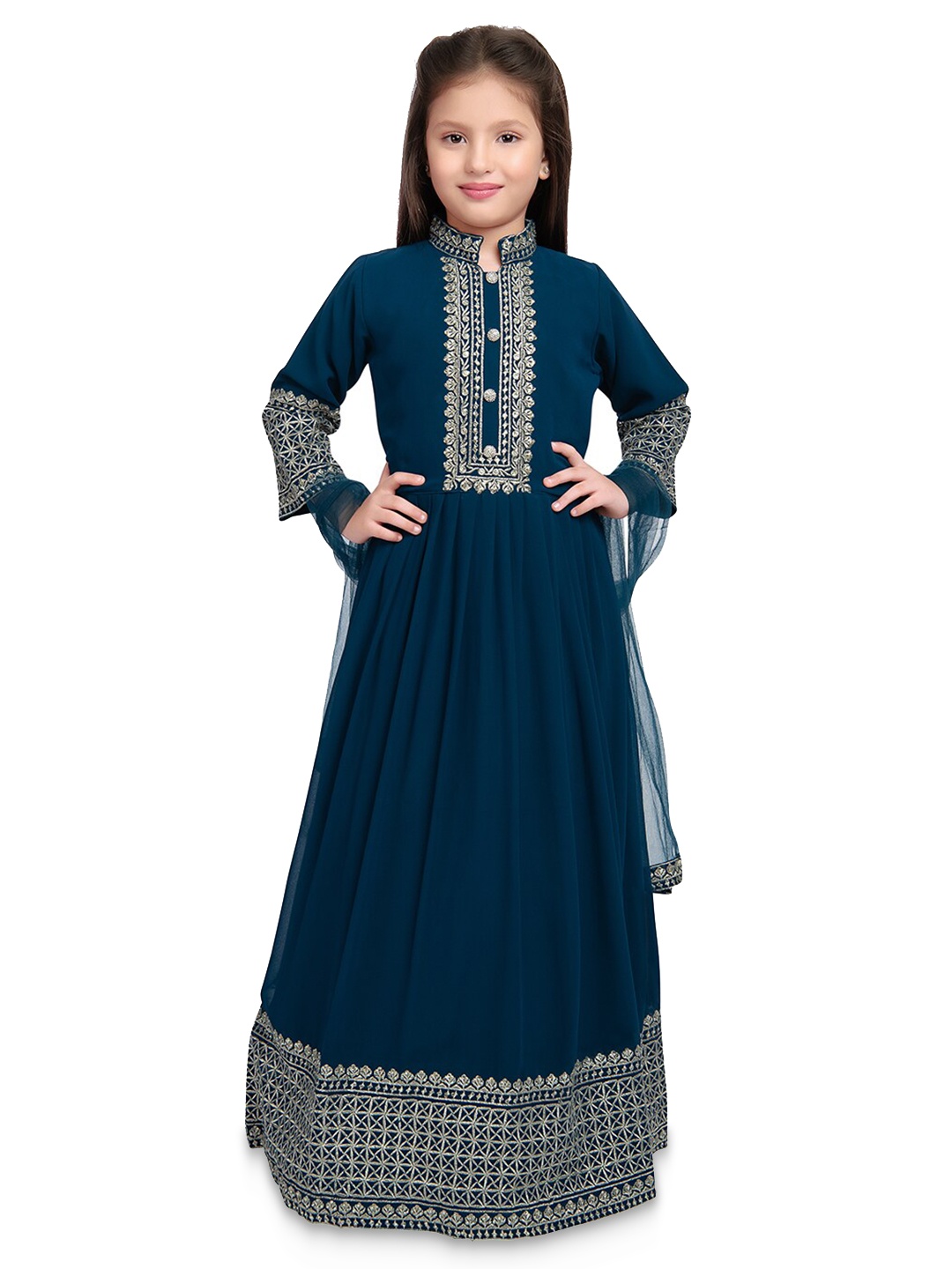 Tiny Kingdom Girls Floral Embroidered Maxi Georgette Kurta With Legging & Dupatta, Teal
Tiny Kingdom Girls Floral Embroidered Maxi Georgette Kurta With Legging & Dupatta, Teal