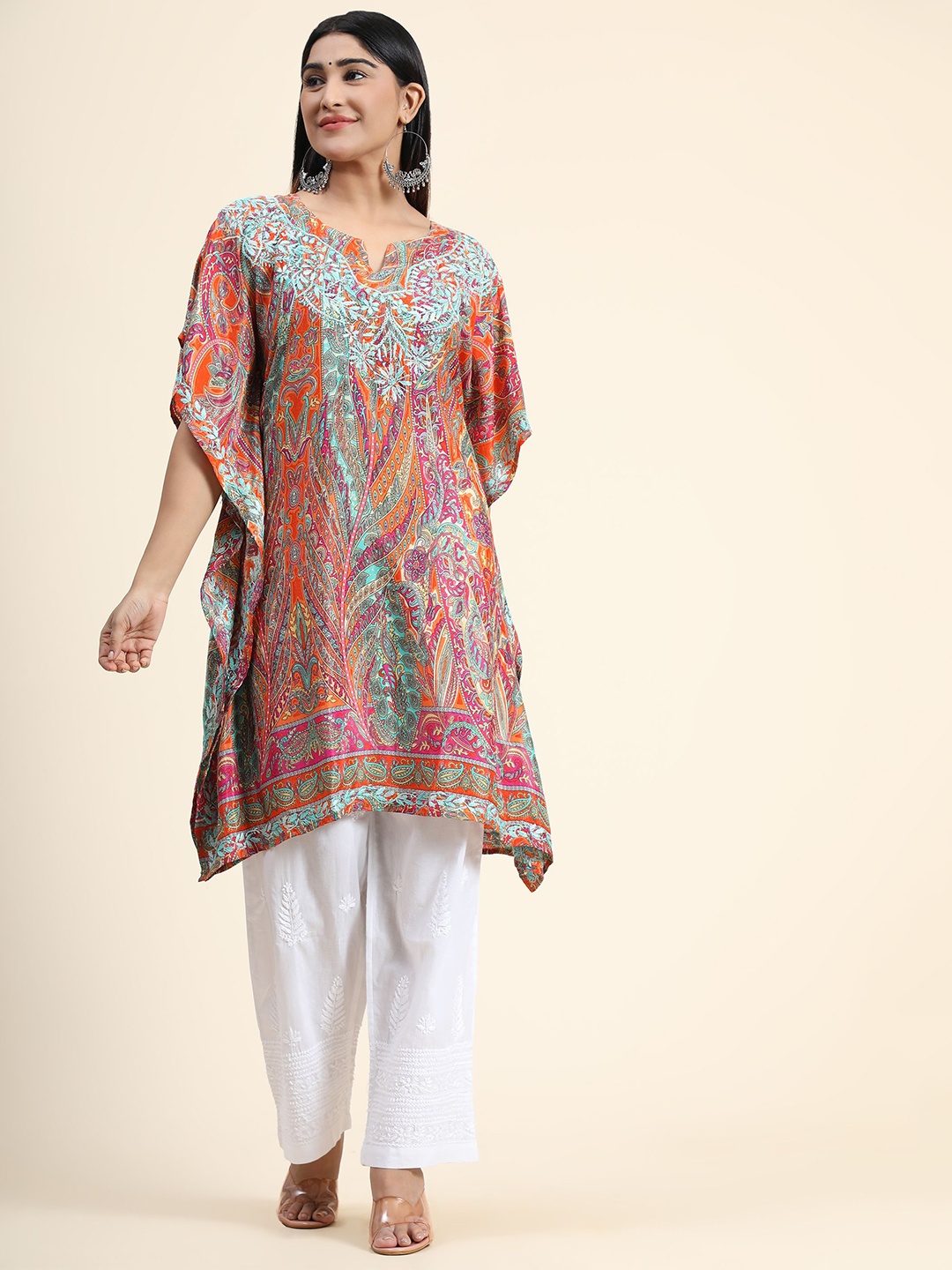 HOUSE OF KARI Ethnic Motifs Printed Chikankari Embroidery Cotton Kaftan Kurta, Orange
HOUSE OF KARI Ethnic Motifs Printed Chikankari Embroidery Cotton Kaftan Kurta, Orange