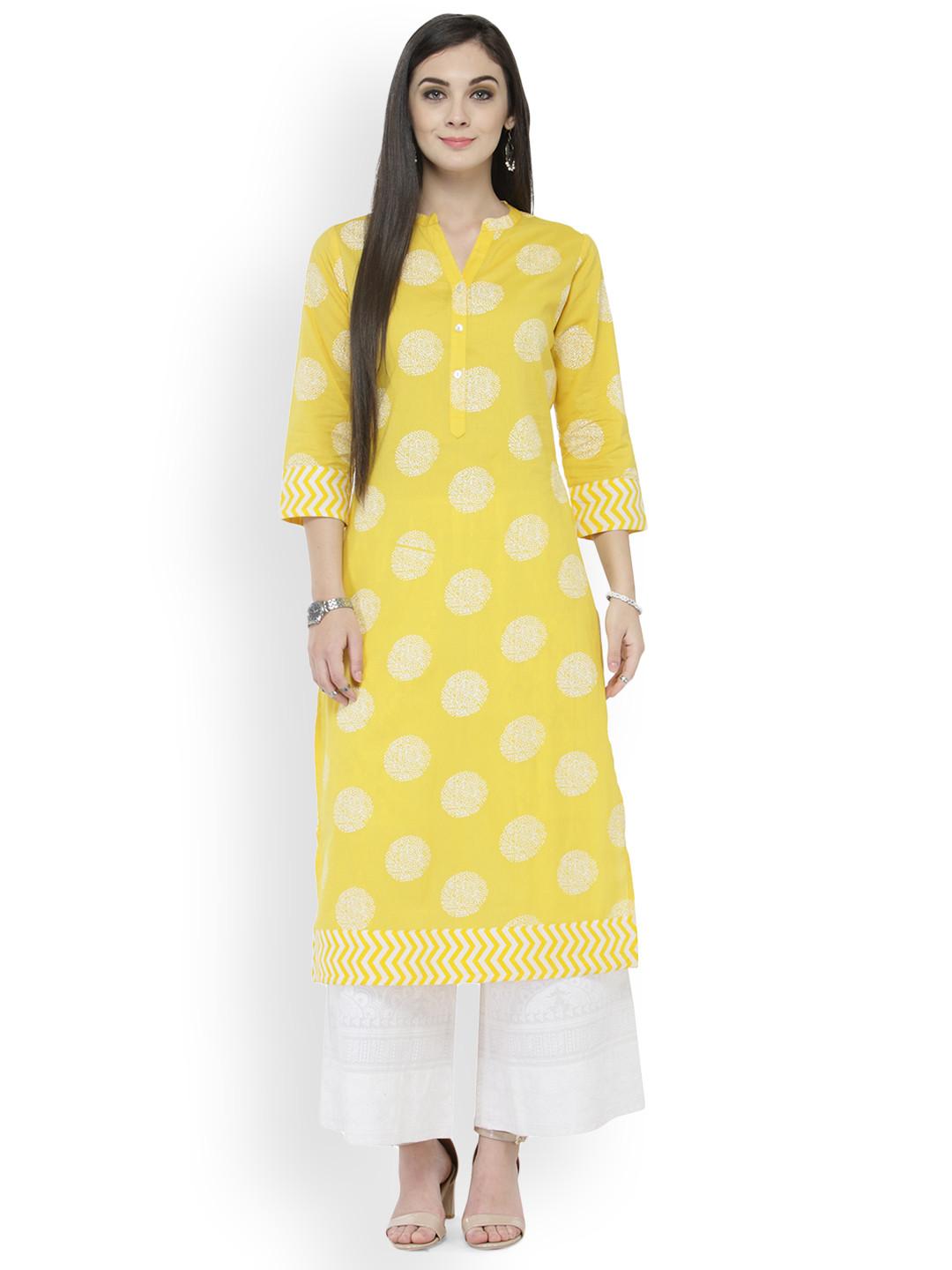 Varanga Women Yellow & White Printed Kurta with Palazzos
Varanga Women Yellow & White Printed Kurta with Palazzos