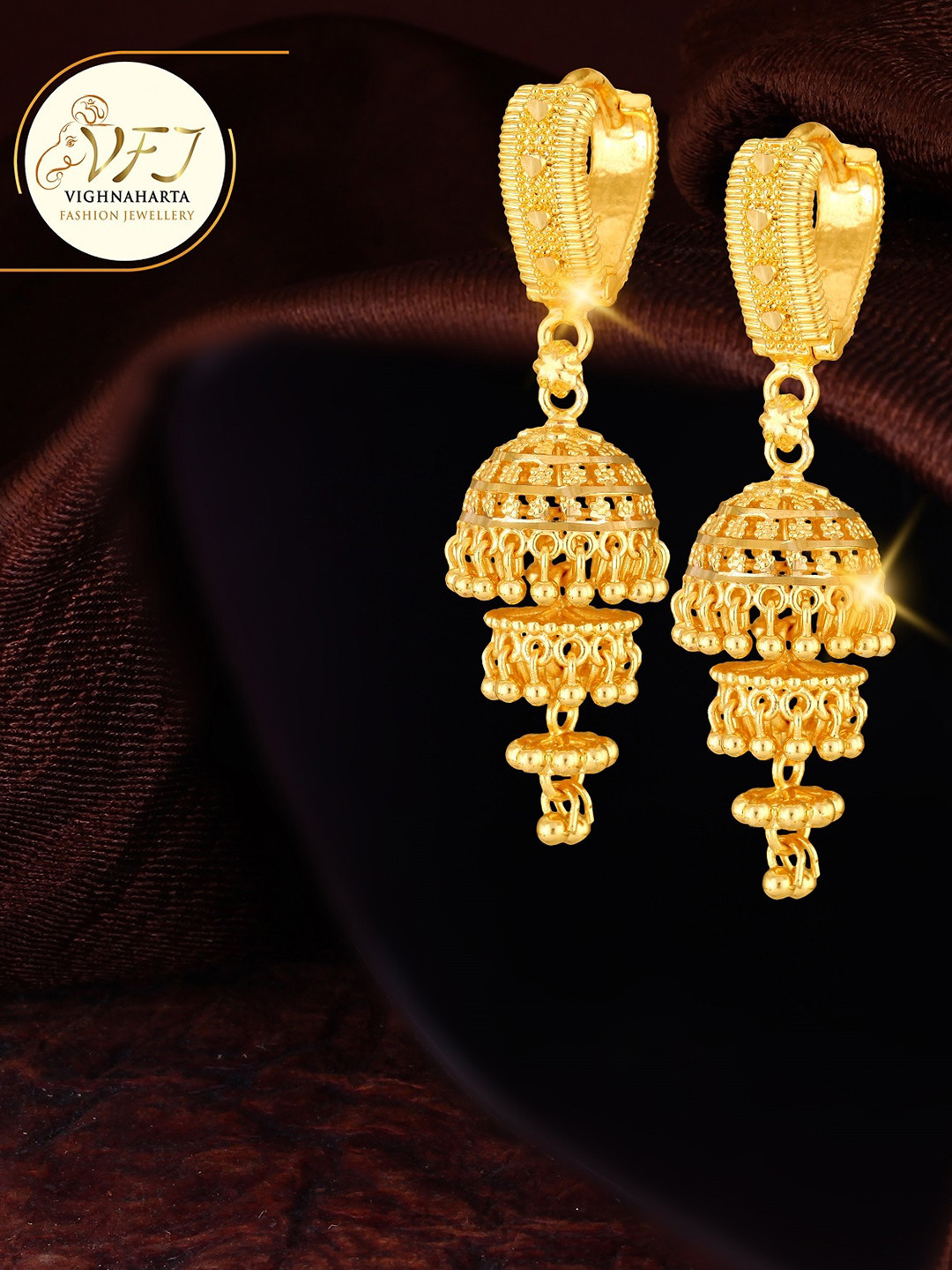 Vighnaharta Gold-Plated Dome Shaped Jhumkas 
Vighnaharta Gold-Plated Dome Shaped Jhumkas