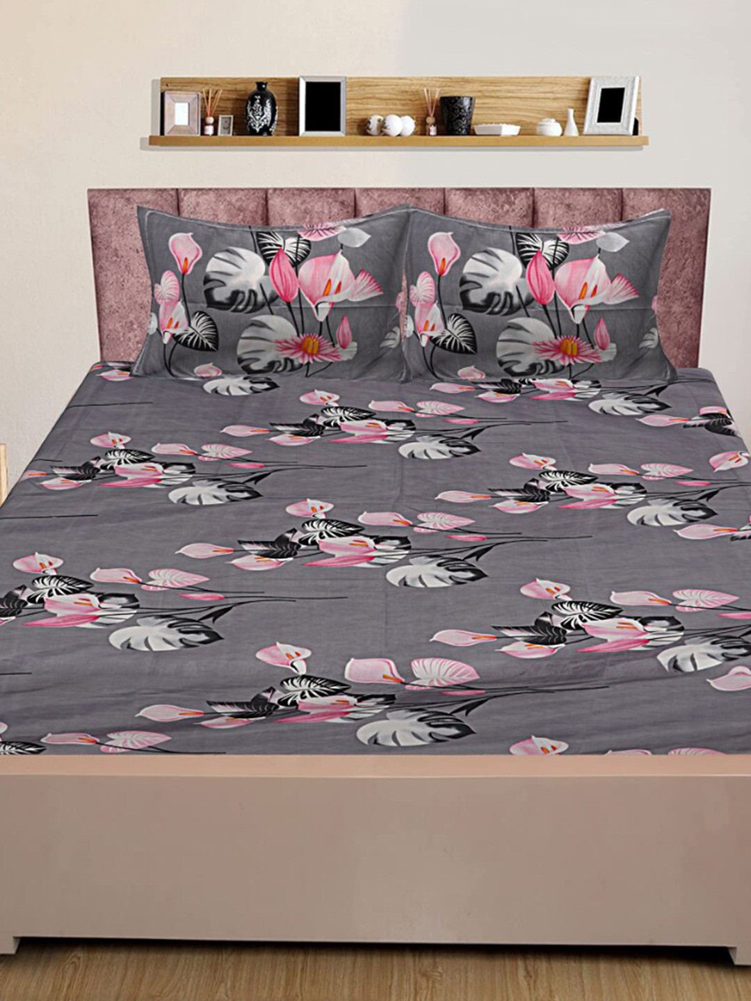 INDHOME LIFE Grey & Pink Floral Pure Cotton 160 TC Queen Bedsheet With 2 Pillow Covers
INDHOME LIFE Grey & Pink Floral Pure Cotton 160 TC Queen Bedsheet With 2 Pillow Covers