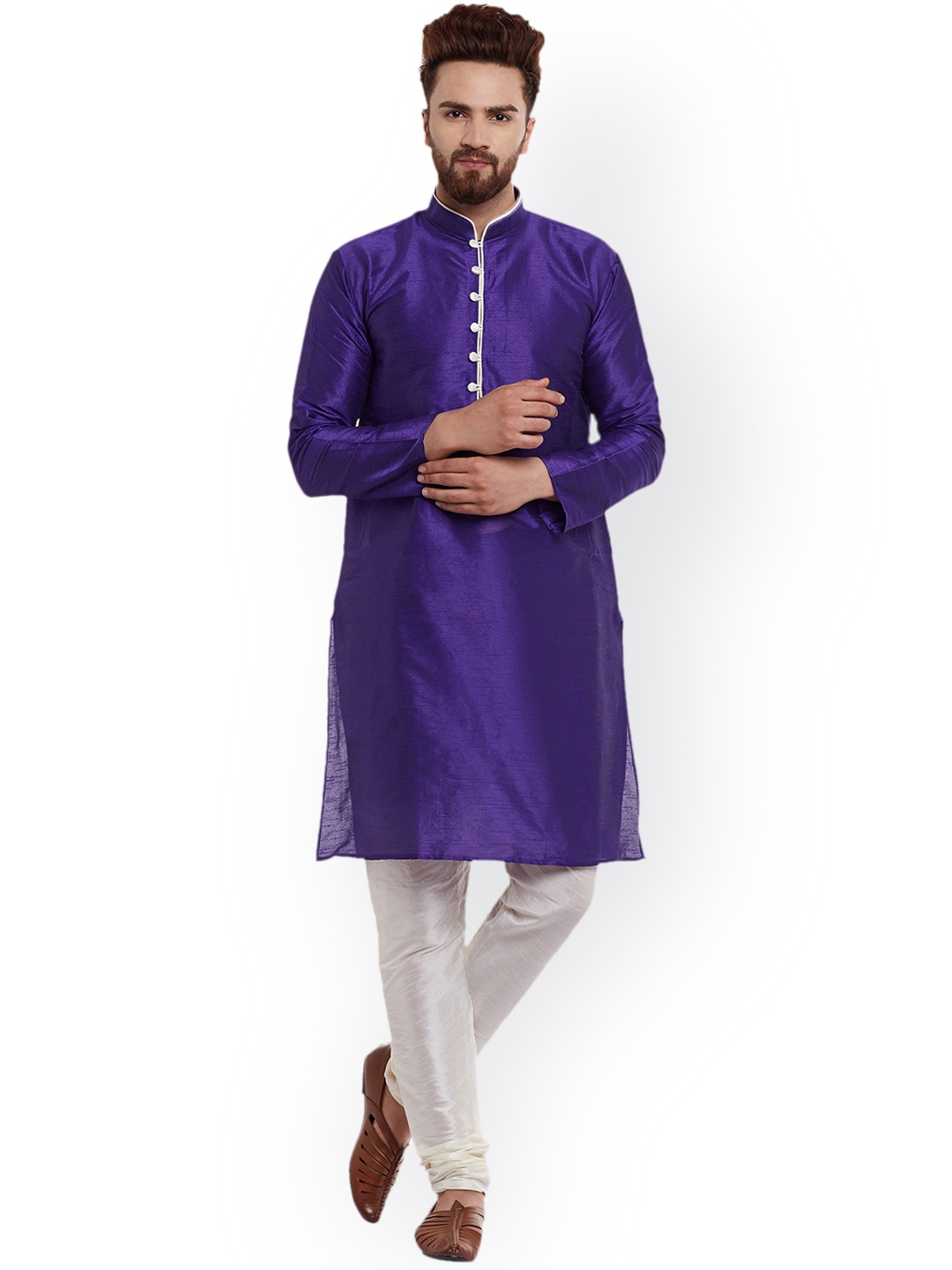 SOJANYA Men Purple Solid Straight Kurta