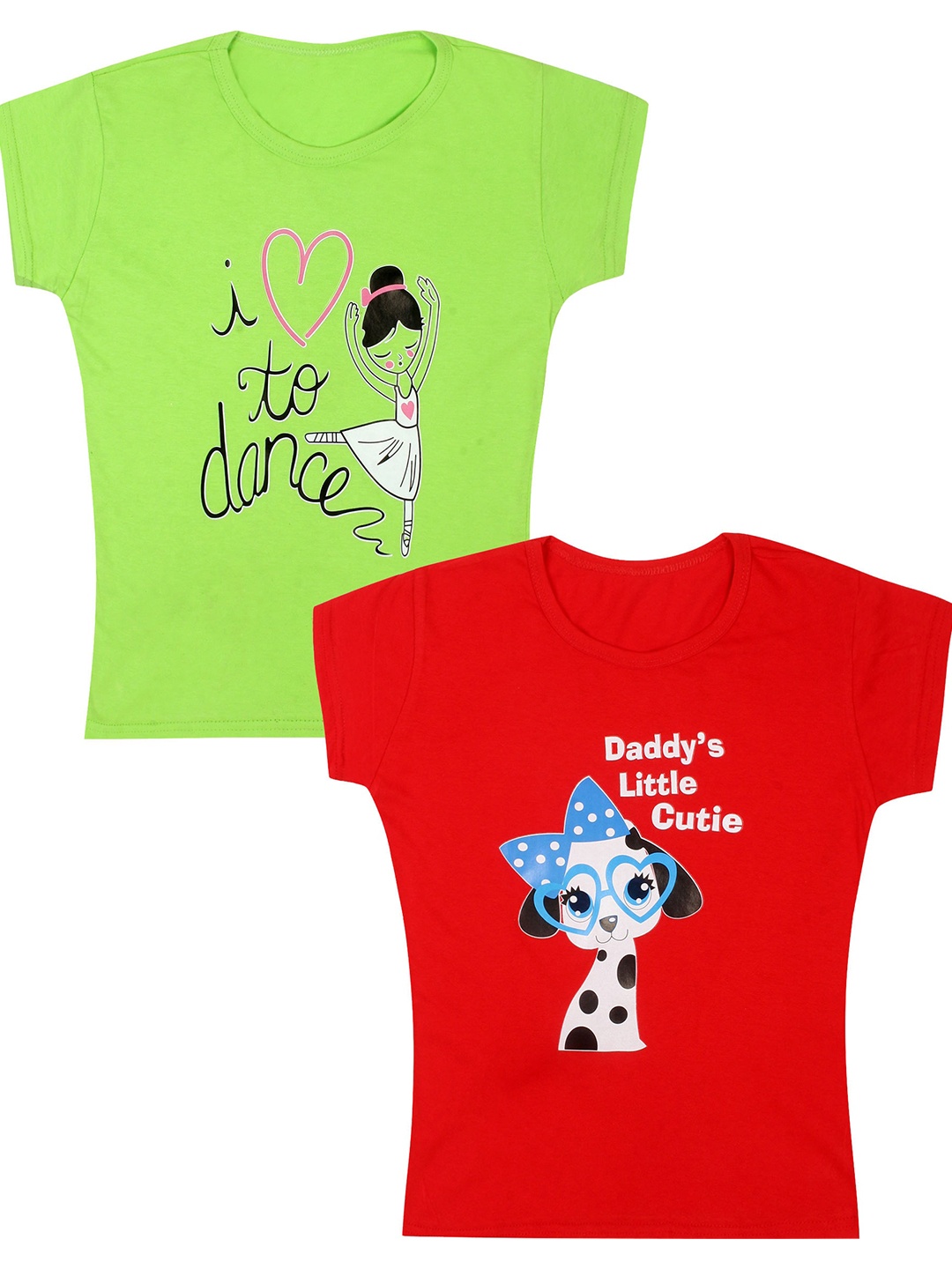 CAREPLUS Girls Pack Of 2 Printed Cotton T-shirts, Green