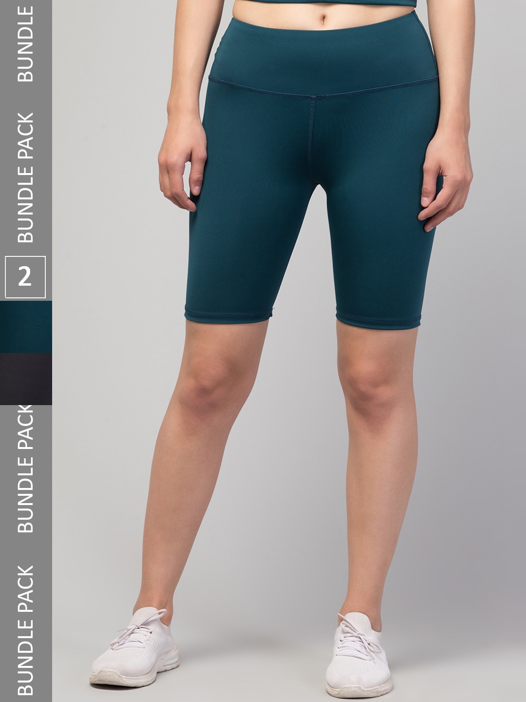 Apraa & Parma Pack Of 2 Women Skinny Fit High-Rise Yoga Sports Shorts, Black