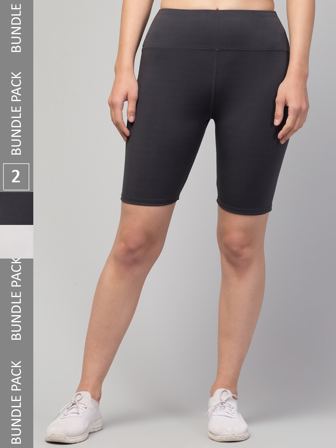 Apraa & Parma Pack Of 2 Women Skinny Fit High-Rise Yoga Sports Shorts, Grey