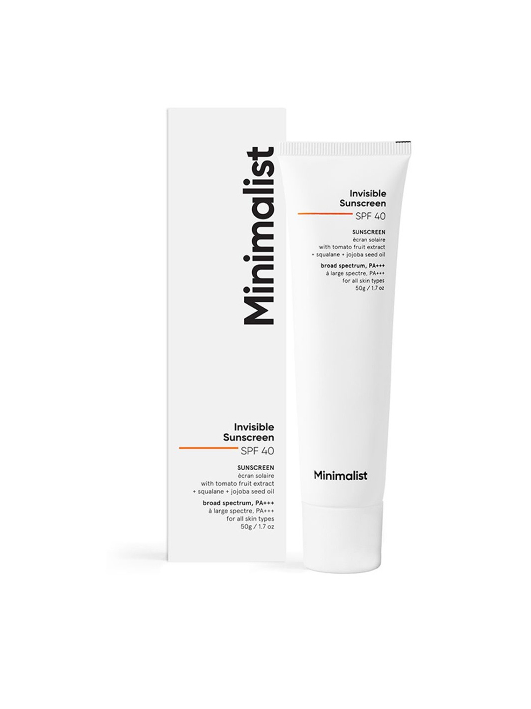 Minimalist Invisible Sunscreen With Tomato Fruit Extract Squalene & Jojoba Seed Oil -SPF40, White
Minimalist Invisible Sunscreen With Tomato Fruit Extract Squalene & Jojoba Seed Oil -SPF40, White