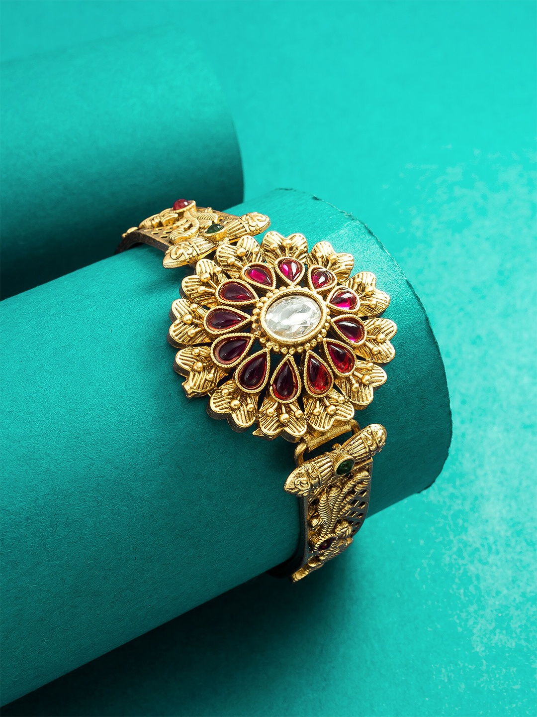 aadita Women Gold-Plated Stone Studded Kada Bracelet