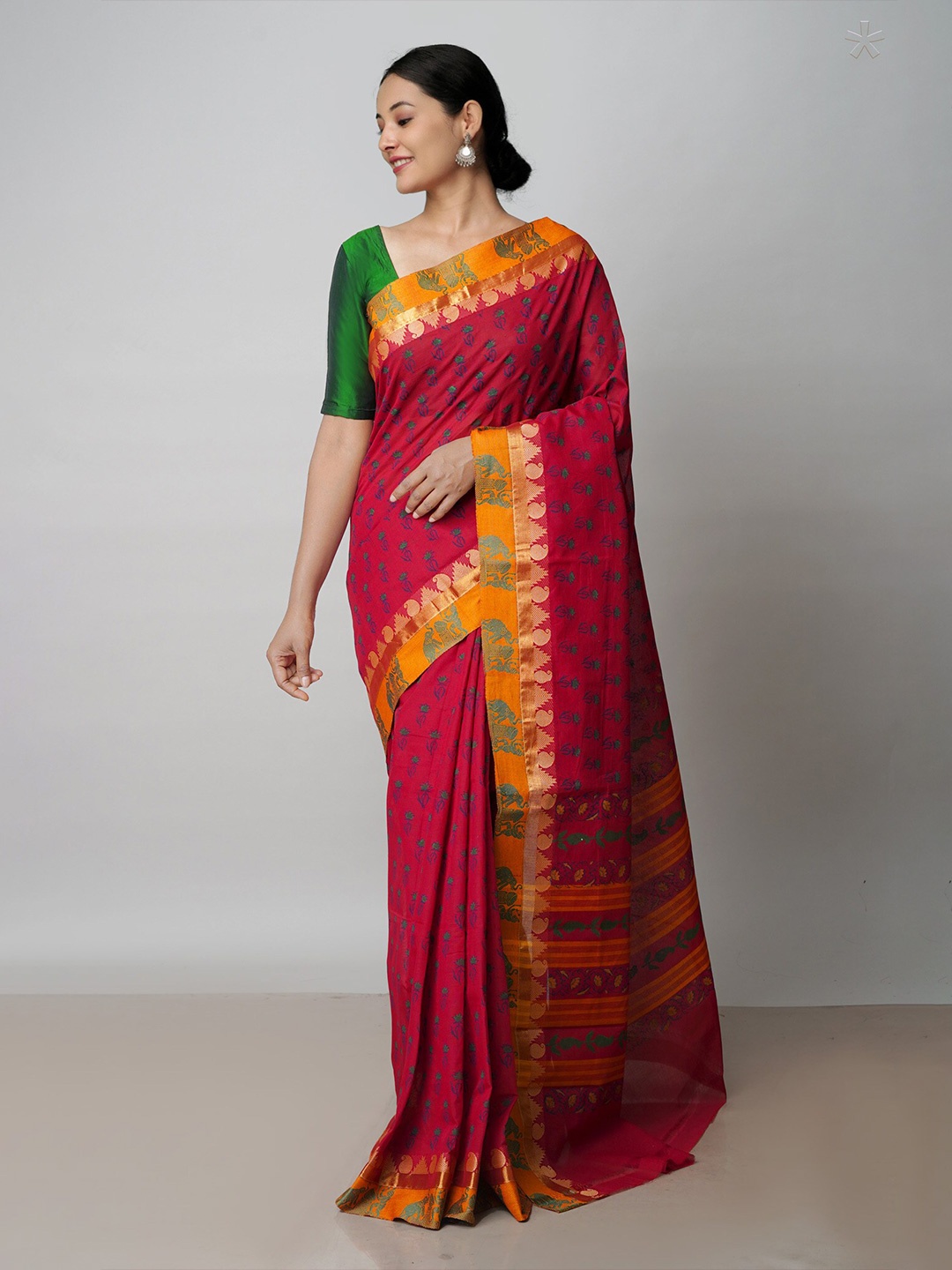 Unnati Silks Floral Printed Zari Pure Cotton Handloom Chettinad Saree, Maroon
Unnati Silks Floral Printed Zari Pure Cotton Handloom Chettinad Saree, Maroon