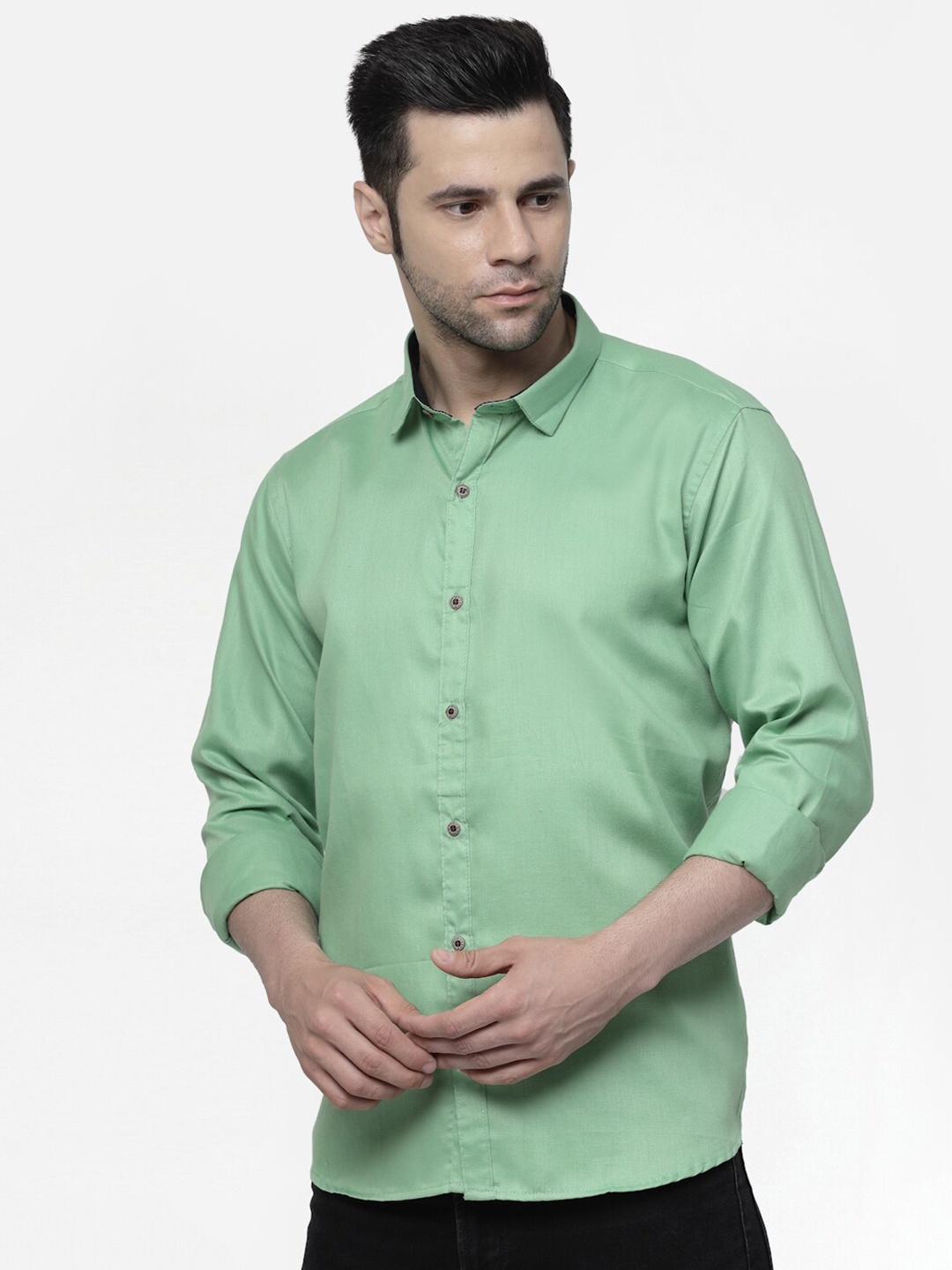 ADWYN PETER Spread Collar Cotton Casual Shirt, Green