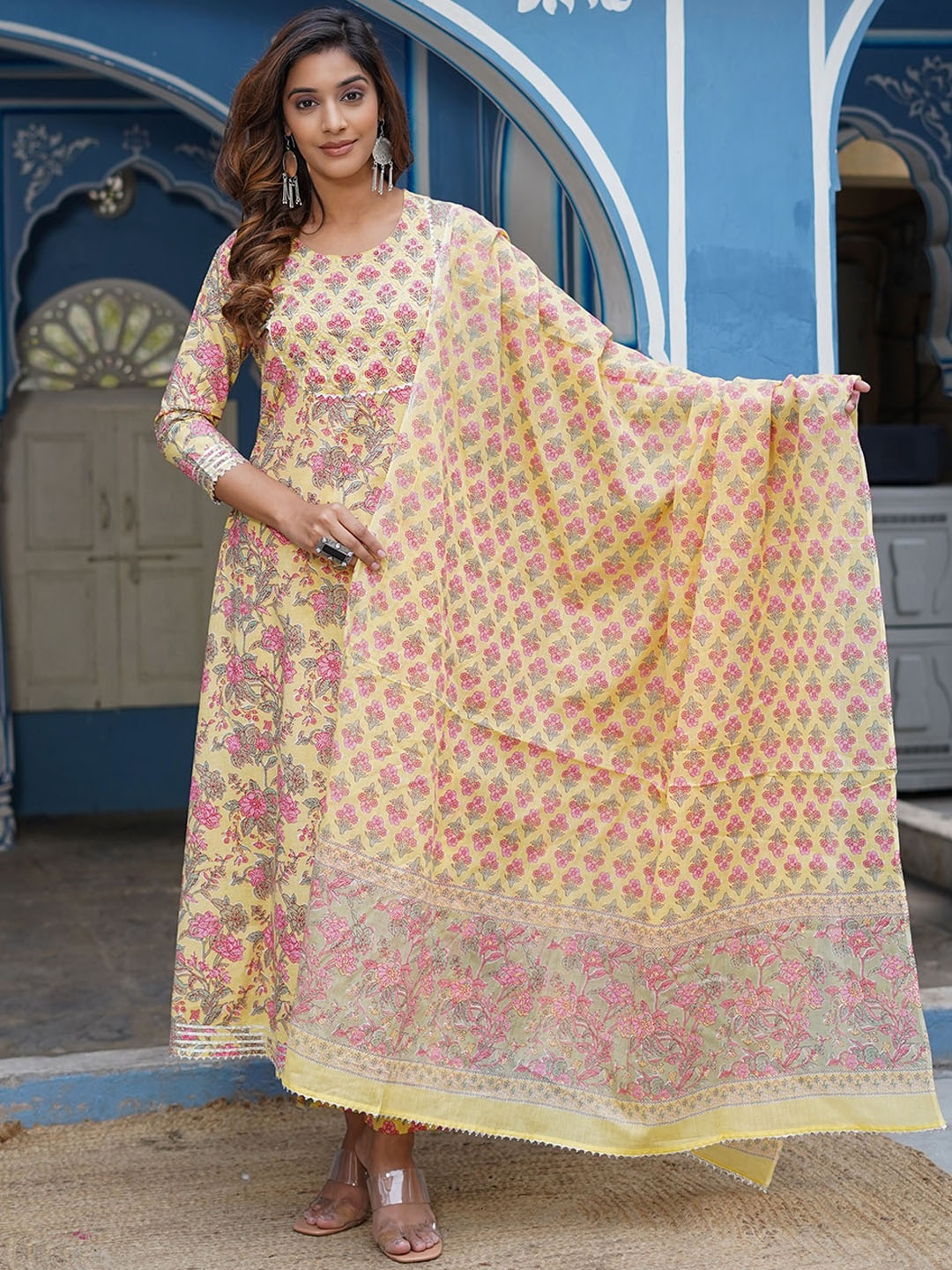 KALINI Floral Printed Gotta Patti A-Line Pure Cotton Kurta with Trousers & Dupatta, Mustard
KALINI Floral Printed Gotta Patti A-Line Pure Cotton Kurta with Trousers & Dupatta, Mustard