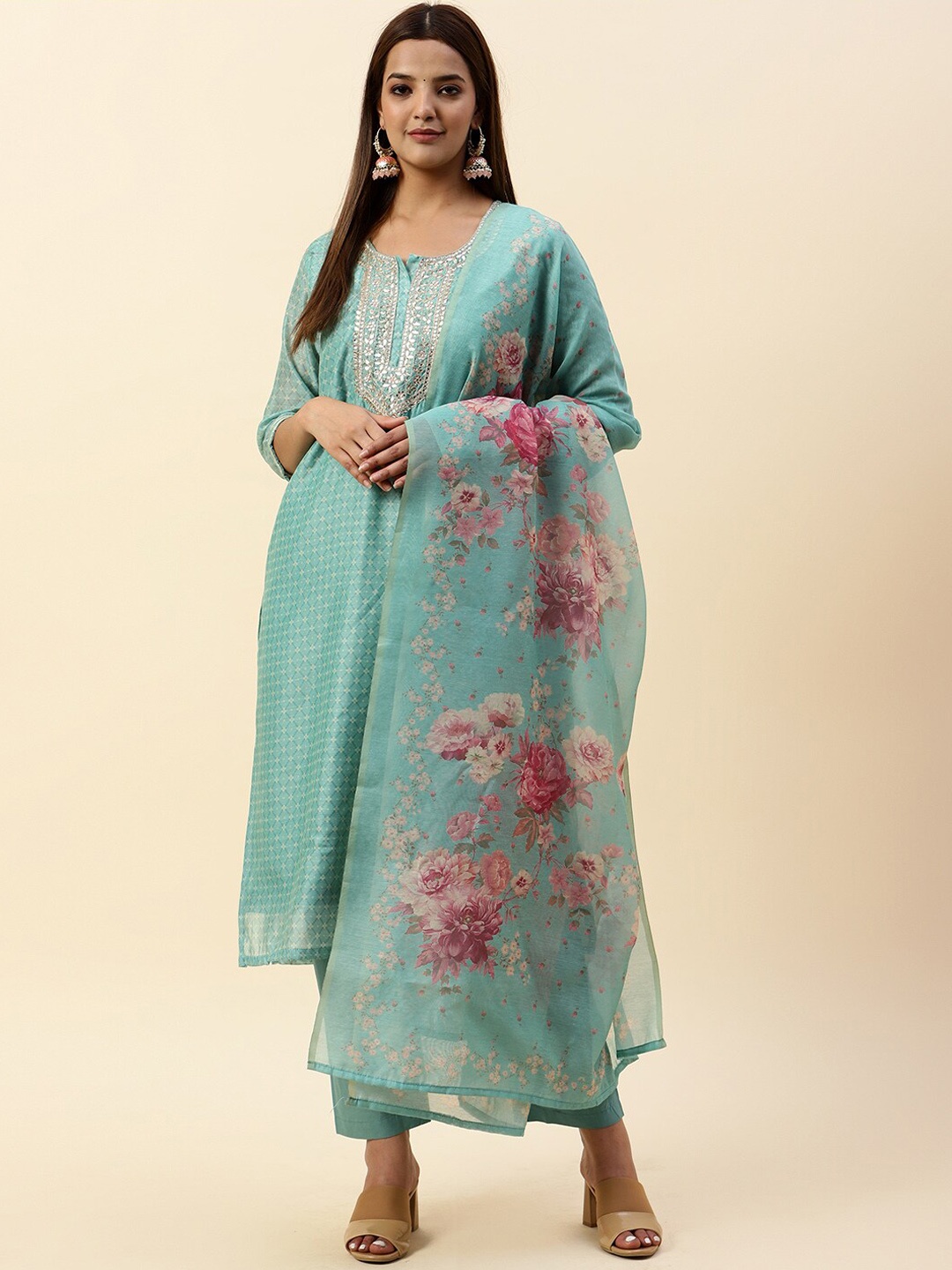 Meena Bazaar Ethnic Printed Gotta Patti Mirror Work Kurta with Trousers & Dupatta, Sea green
Meena Bazaar Ethnic Printed Gotta Patti Mirror Work Kurta with Trousers & Dupatta, Sea green