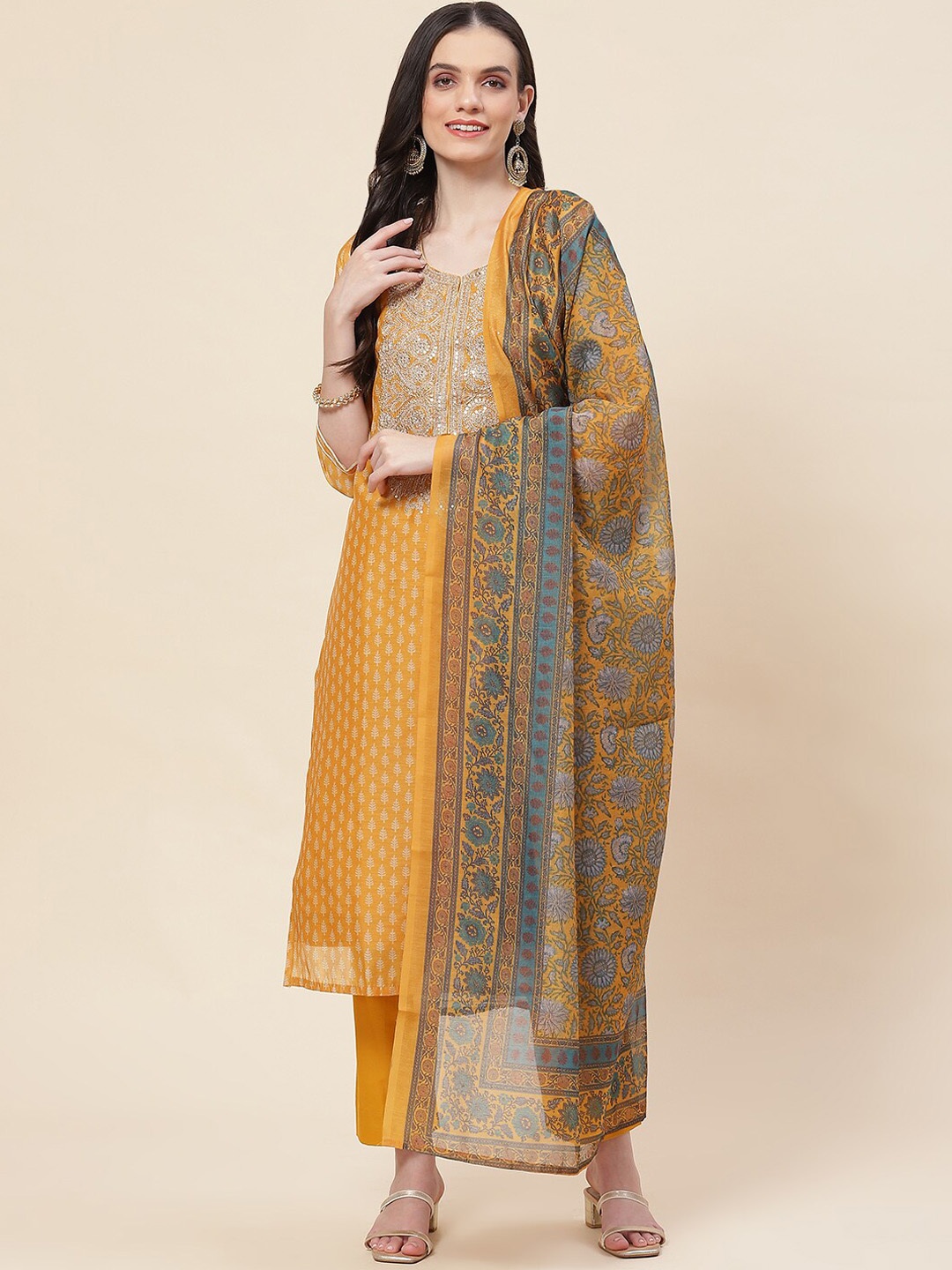 Meena Bazaar Ethnic Motifs Printed Thread Work Kurta with Trousers & Dupatta, Mustard
Meena Bazaar Ethnic Motifs Printed Thread Work Kurta with Trousers & Dupatta, Mustard