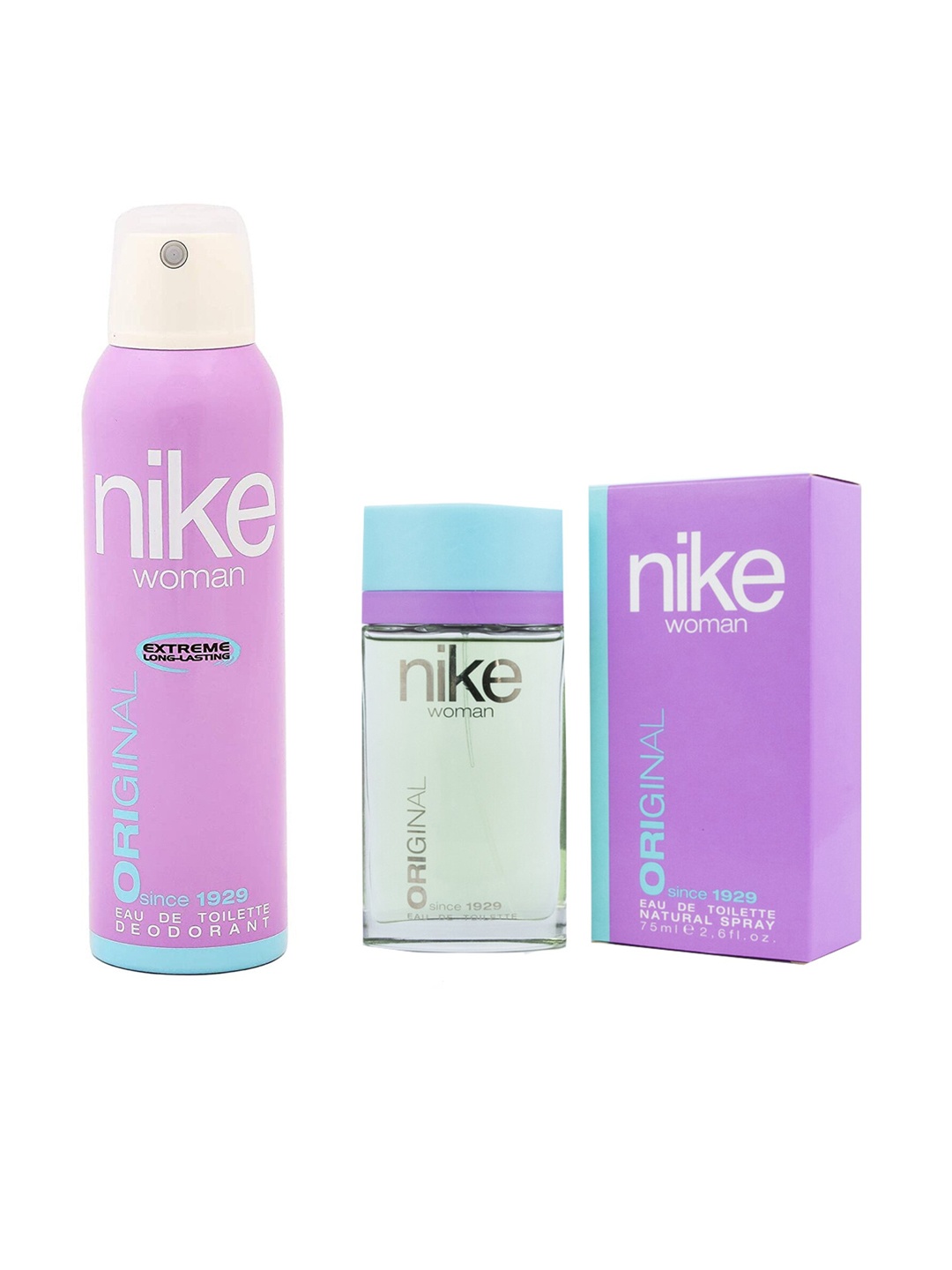 Nike Women Set of Original Since 1929 Deodorant 200 ml & Eau De Toilette 75 ml, Purple
Nike Women Set of Original Since 1929 Deodorant 200 ml & Eau De Toilette 75 ml, Purple