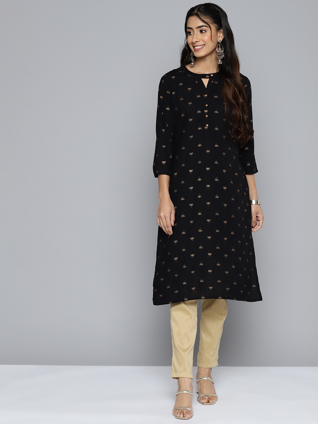 HERE&NOW Women Black Printed Kurta