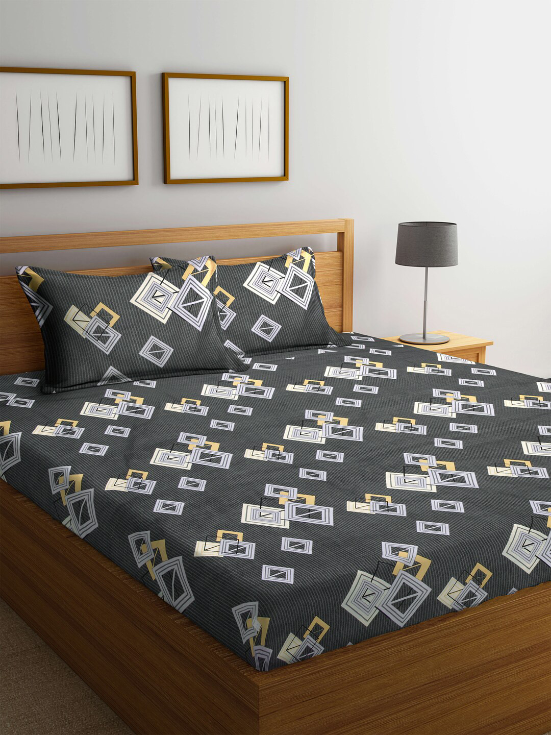 FABINALIV Grey & Cream Geometric Print 300 TC King Size Bedsheet & 2 Pillow Covers, Blue
FABINALIV Grey & Cream Geometric Print 300 TC King Size Bedsheet & 2 Pillow Covers, Blue