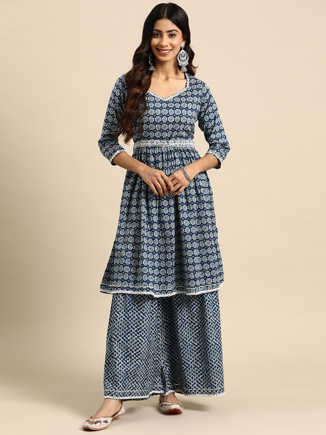 INDYES Women Navy Blue Ethnic Motifs Printed Pleated Mirror Work Pure Cotton Kurta with Sharara
INDYES Women Navy Blue Ethnic Motifs Printed Pleated Mirror Work Pure Cotton Kurta with Sharara