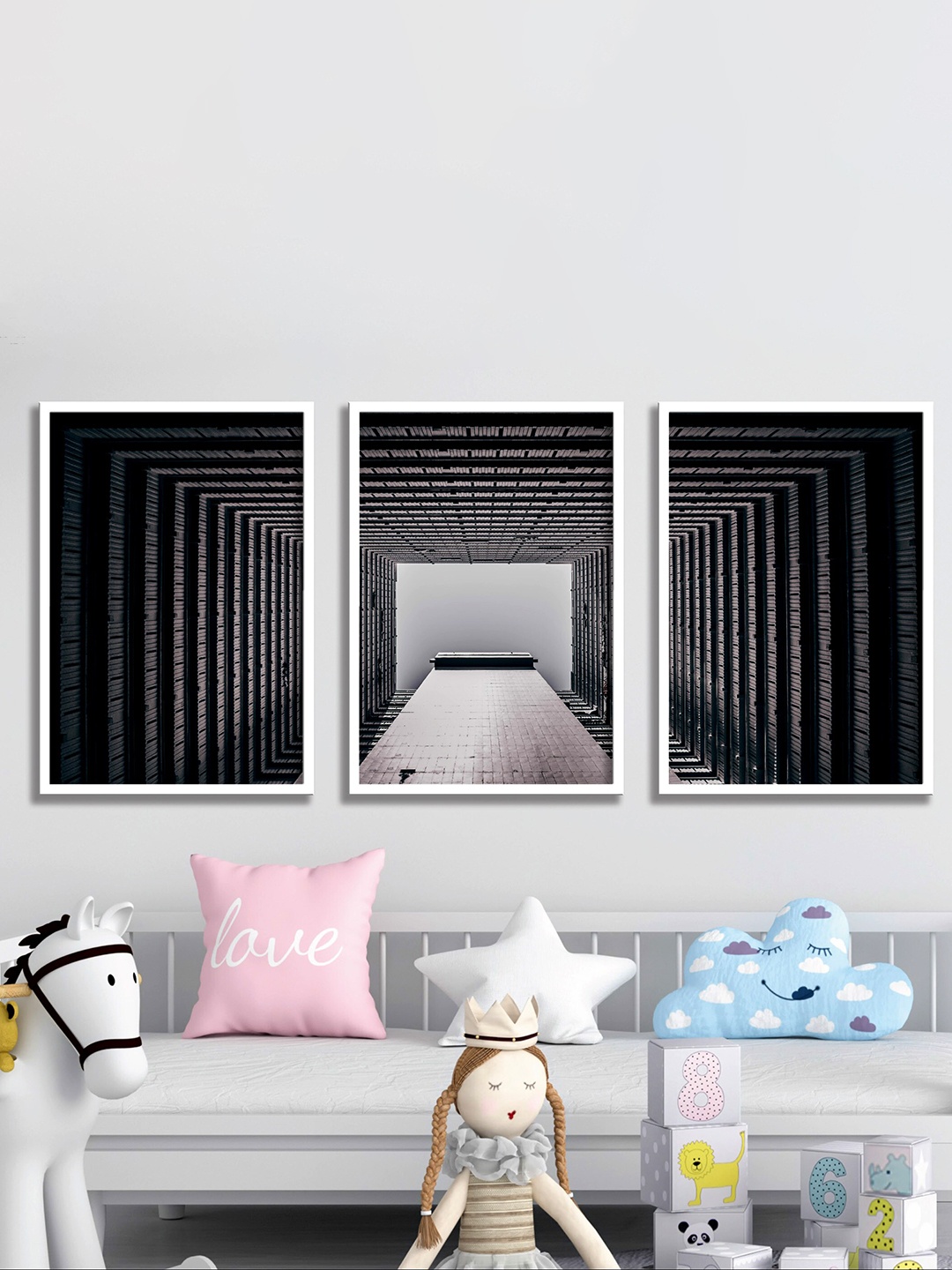 SAF Black & Grey 3 Pieces UV Coating Wall Art